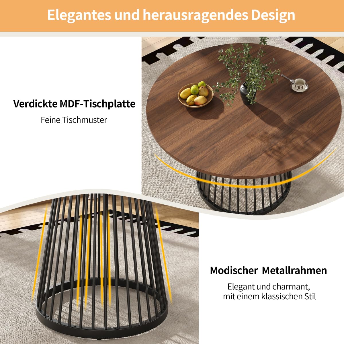 Runder Esstisch Marmoroptik 80cm goldenes Metallgestell | Robuste Eisenstäbe & MDF-Platte für langjährige Stabilität,Glatte Tischoberfläche leicht mit feuchtem Tuch abwischbar,Multifu