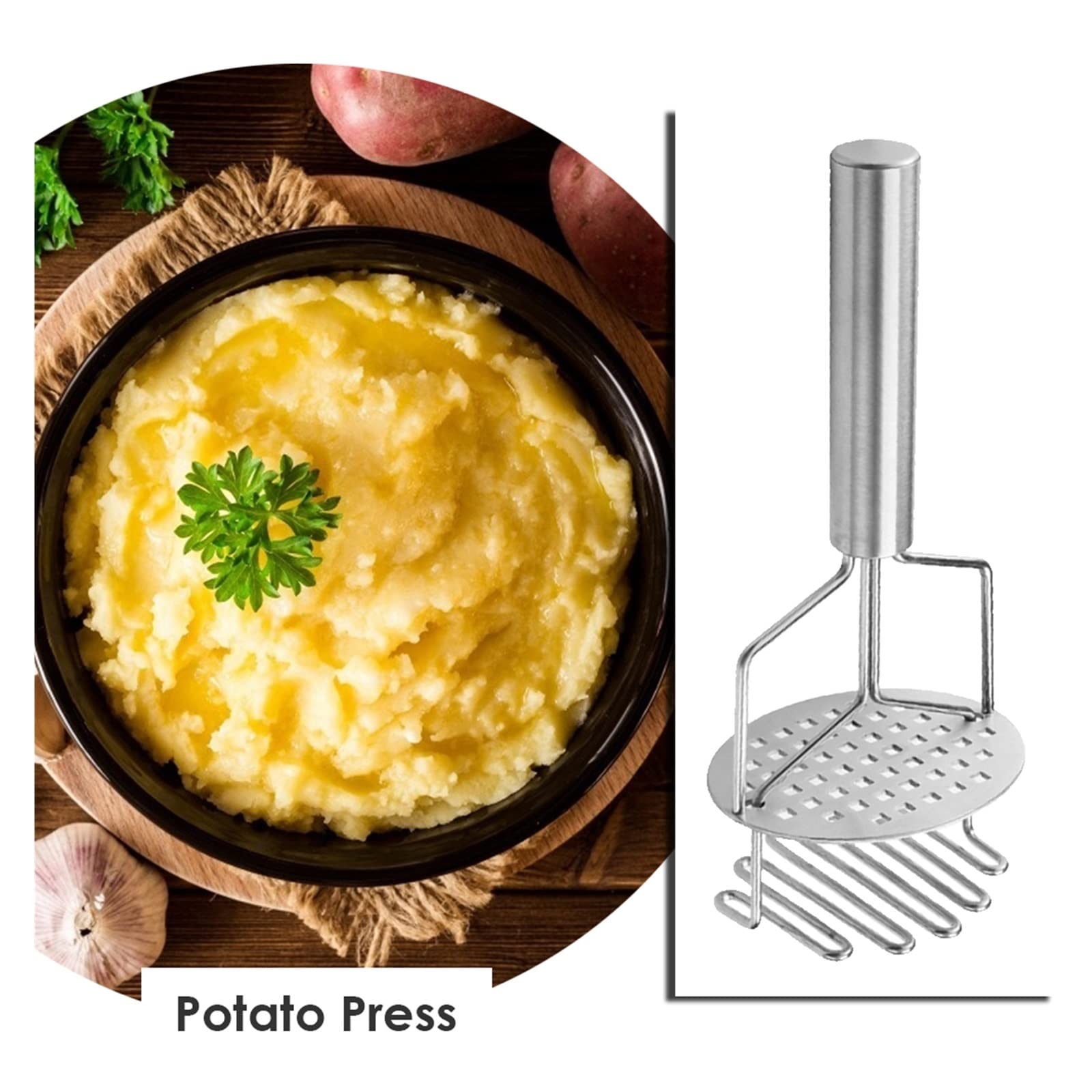 Kartoffelstampfer aus Edelstahl, Kartoffelstampfer, Druckschlammmaschine, Küchenutensilien for praktische, glatte Kartoffelbrei-Stampfer