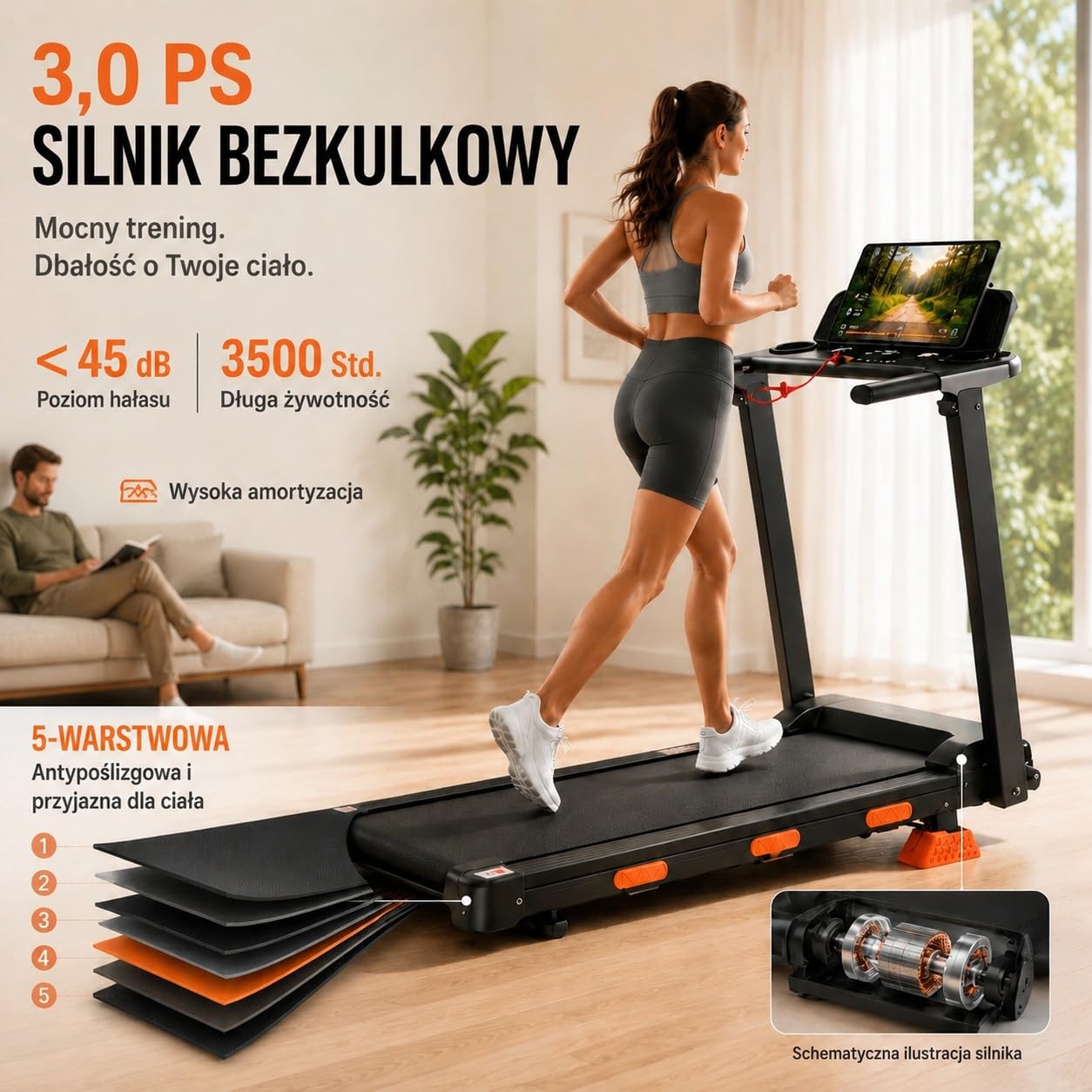 składana bieżnia do domu, Walking Pad 12 km/h z nachyleniem 12%, silnik 3.0 HP, wyświetlacz LED, do 138 kg, do chodzenia, joggingu i biegania