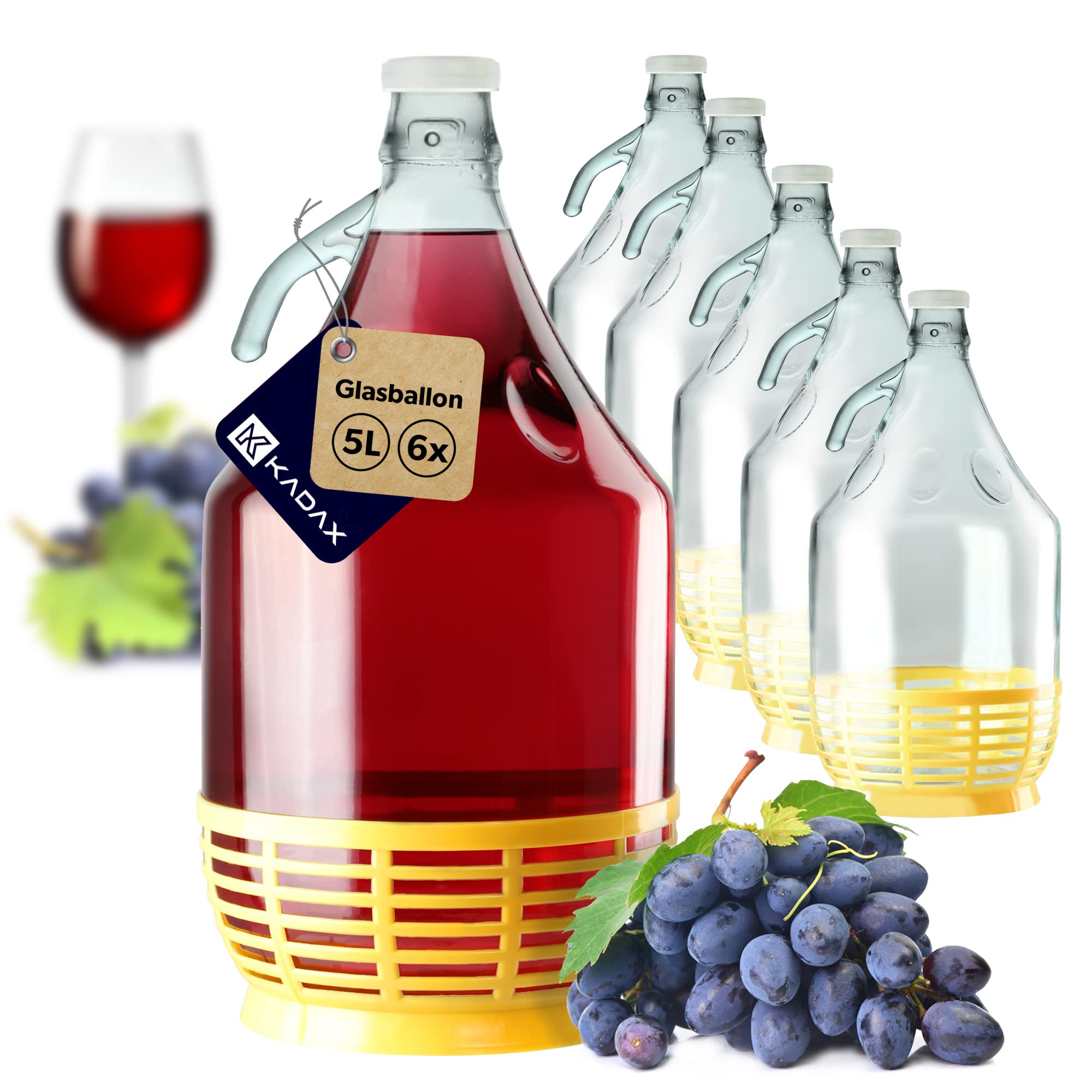 KADAX, barril de vidrio para vino, barril de vidrio para vino, para de botella de estribo con cesta, recipiente de fermentación para juego de barriles de fermentación