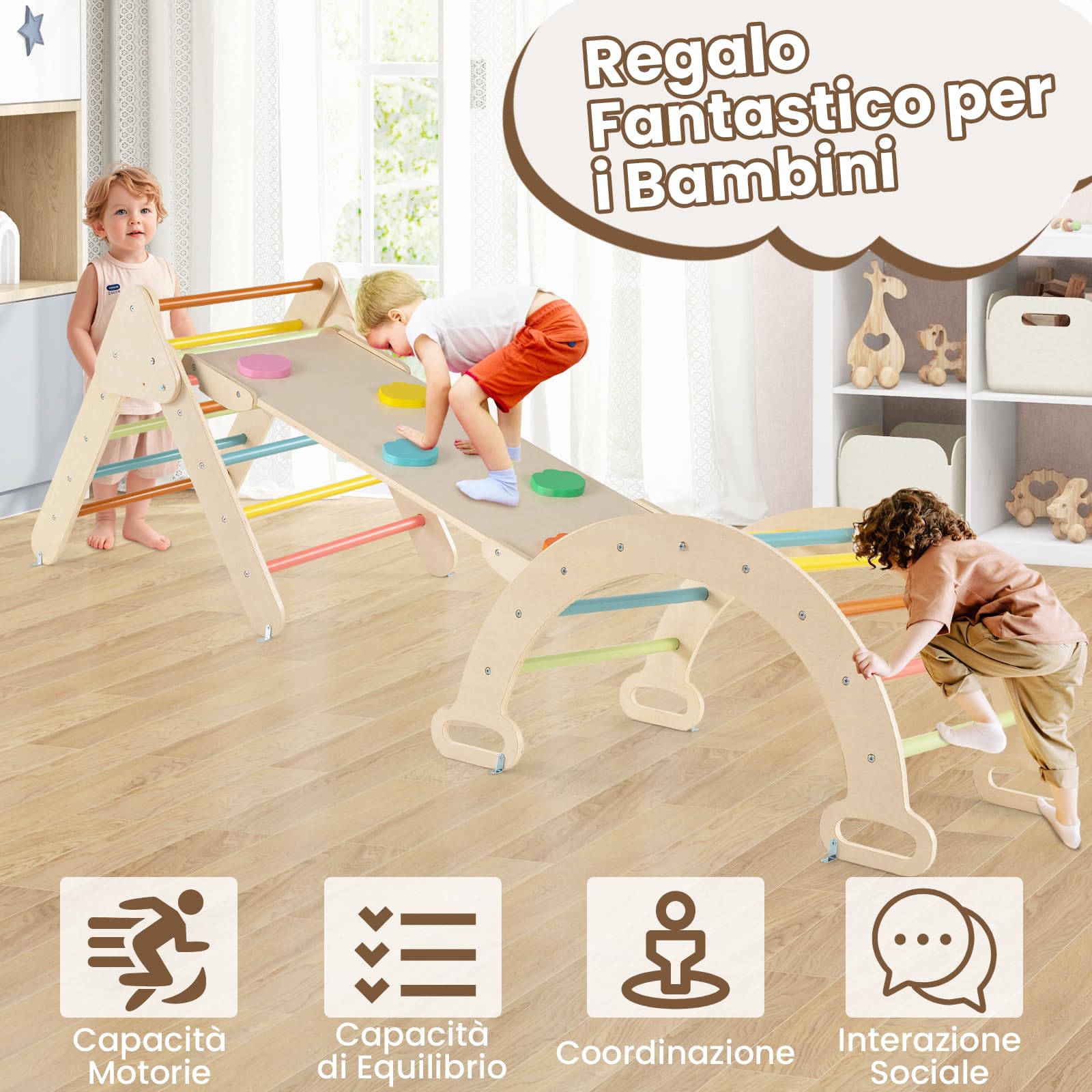 RELAX4LIFE Triangolo da Arrampicata con Scivolo per Bambini (Macaron)