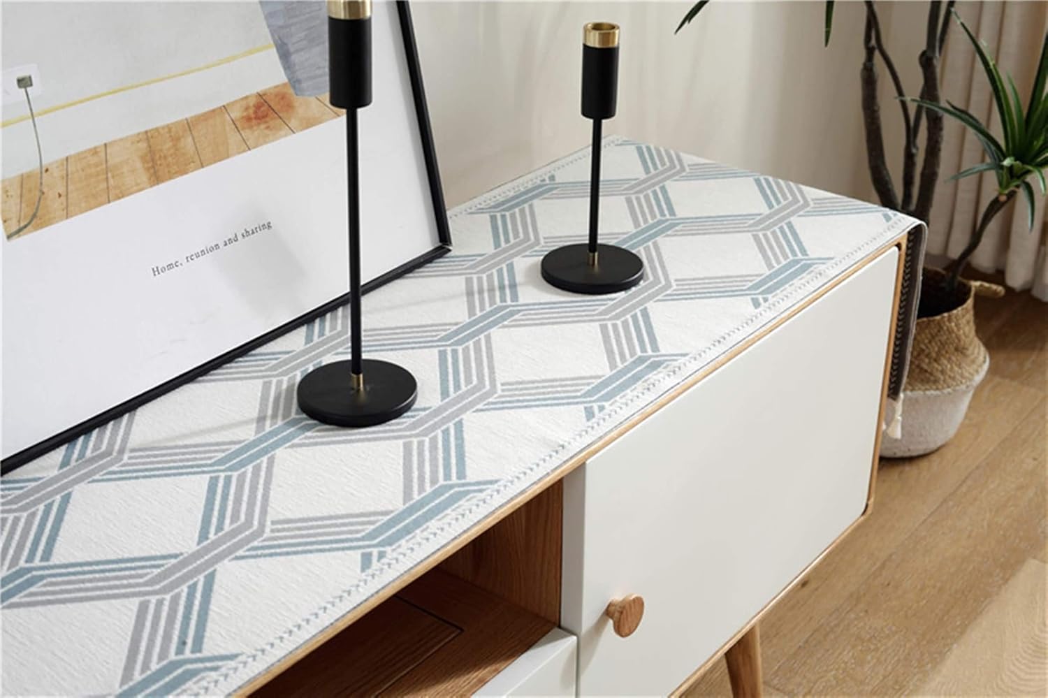 Wedding Table Runner,35x180CM,Geometric Pattern with Tassel Table Runner Modern Polyester,Table Runner Decor Blue