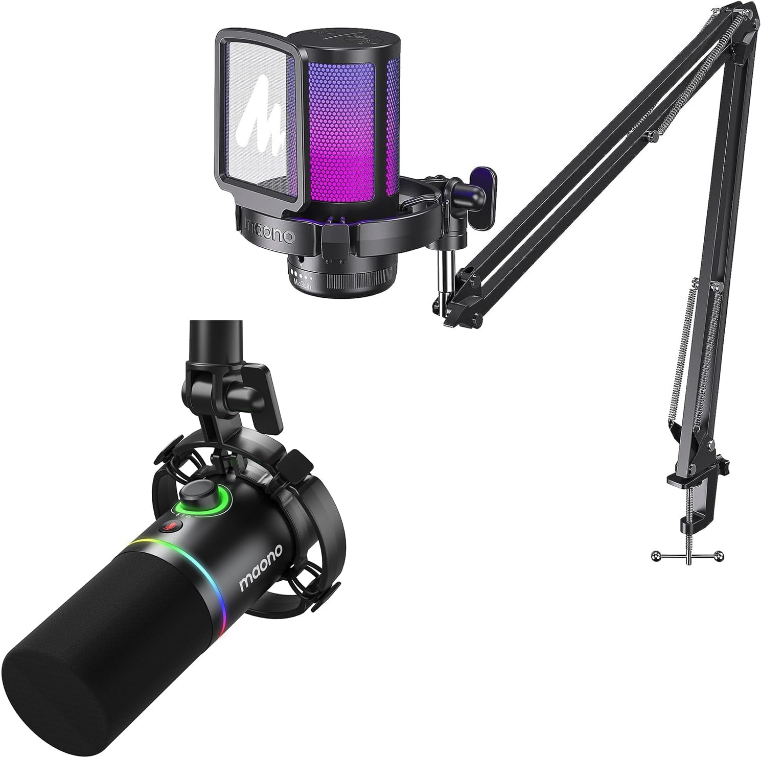 MAONO Gaming RGB, condensatormicrofoon met ruisonderdrukking voor streaming podcast studio, USB-microfoon voor PS5/PS4/Mac met bestuurbare RGB-verlichting, demper, versterkingscontrole, DGM20