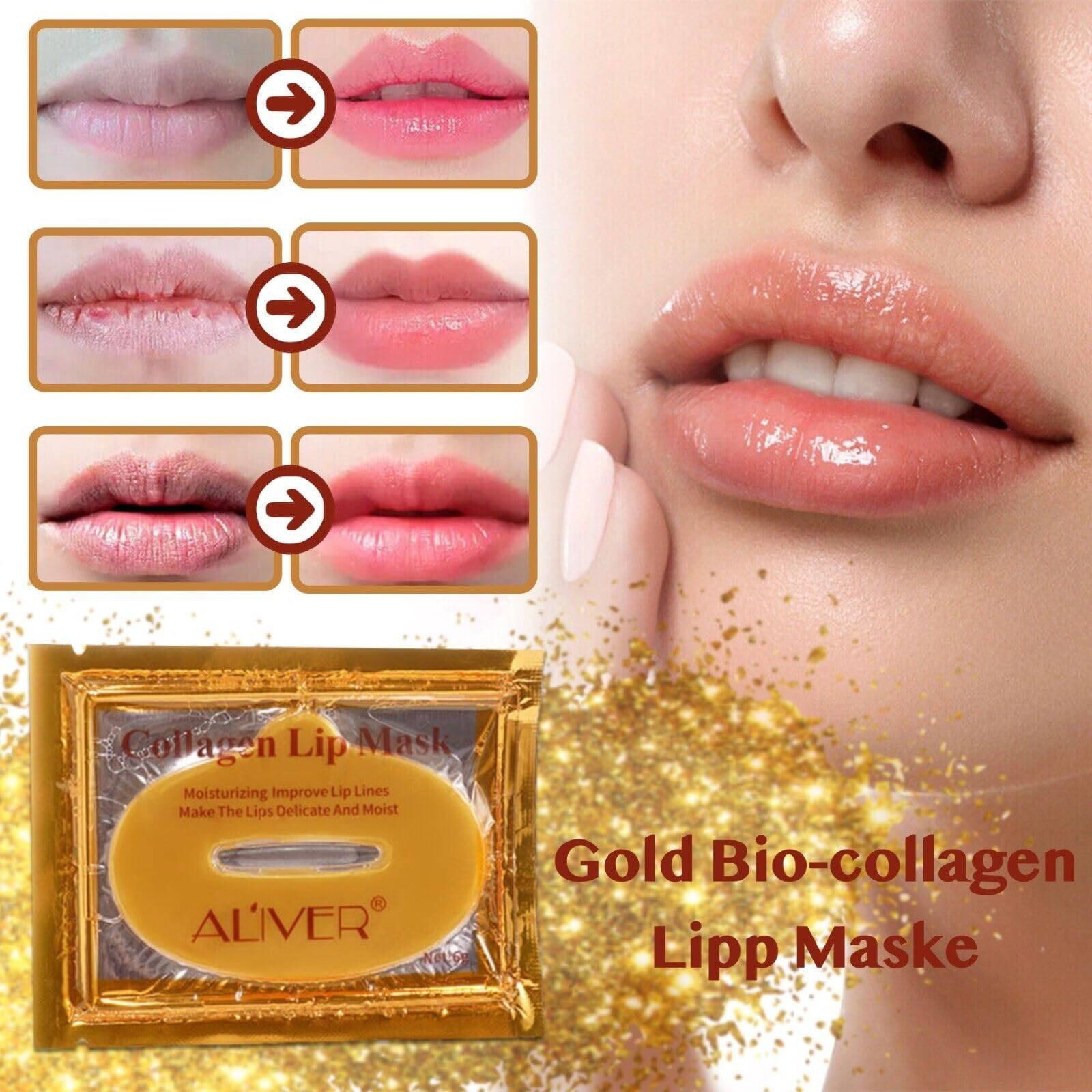Set regalo: set di lusso in oro biologico, collagene oro 24 K, 5 maschere viso e 10 labbra, siero essenza oro e 60 cuscinetti per gli occhi, cura completa e set regalo anti-invecchiamento con