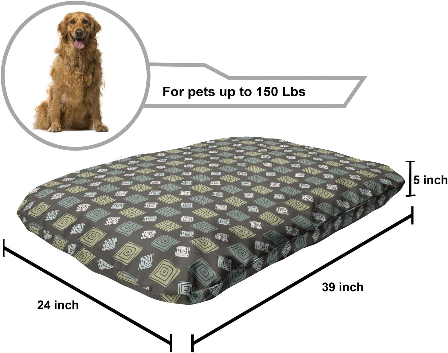 review Lunarable Green Pet Bed, Antique Roman Style Polka Dots in Square Shapes and Round, Chew Resistant Pad for Dogs and Cats Cushion with Removable Cover, 24