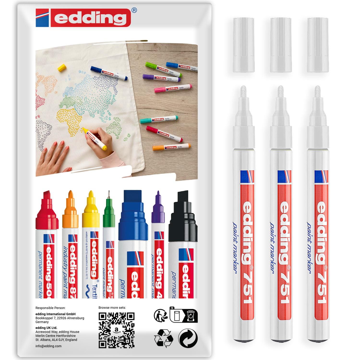 edding 751 Gloss Paint Marker 1-2mm Pack of 3 (White)