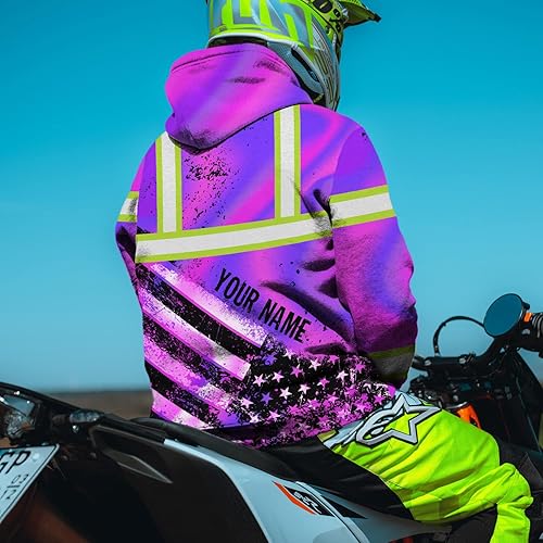 Miniatura 6 de Sudadera con capucha de alta visibilidad con la bandera de Estados Unidos para hombres y mujeres, cintas reflectantes, ropa de trabajo de seguridad