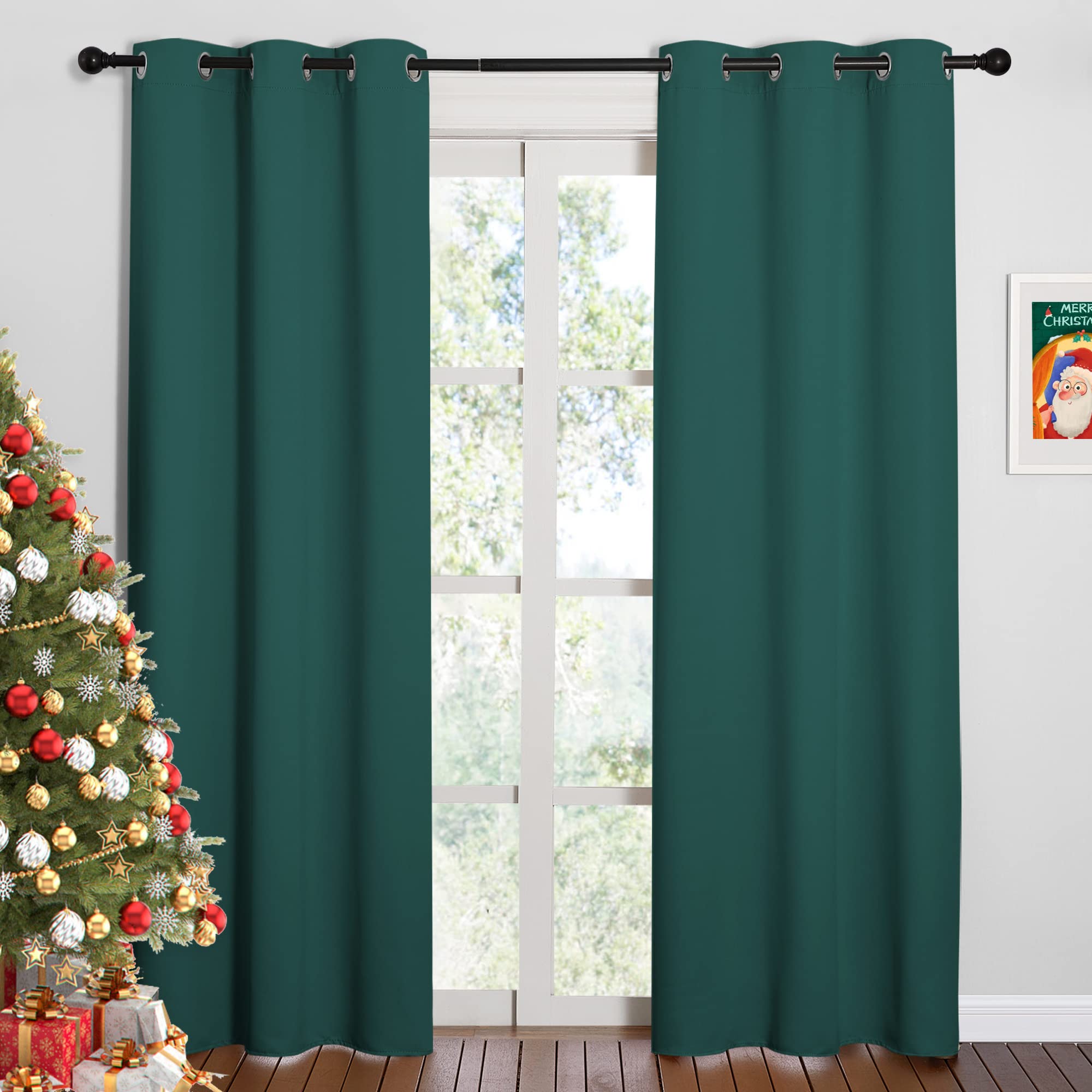 NICETOWN Thermal Insulated Solid Grommet Blackout Curtains/Drape for Living Room (HuKGUSer Green, 1 Pair, 42 by 84-Inch)