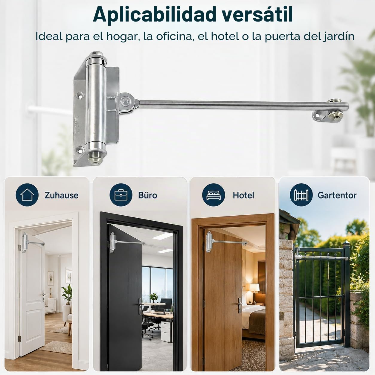 Muelle para puerta de hasta 40 kg – Cierrapuertas de acero galvanizado – Cierrapuertas interior con muelle – Cierre automático plateado para puerta de jardín y puerta de habitación (1 unidad)