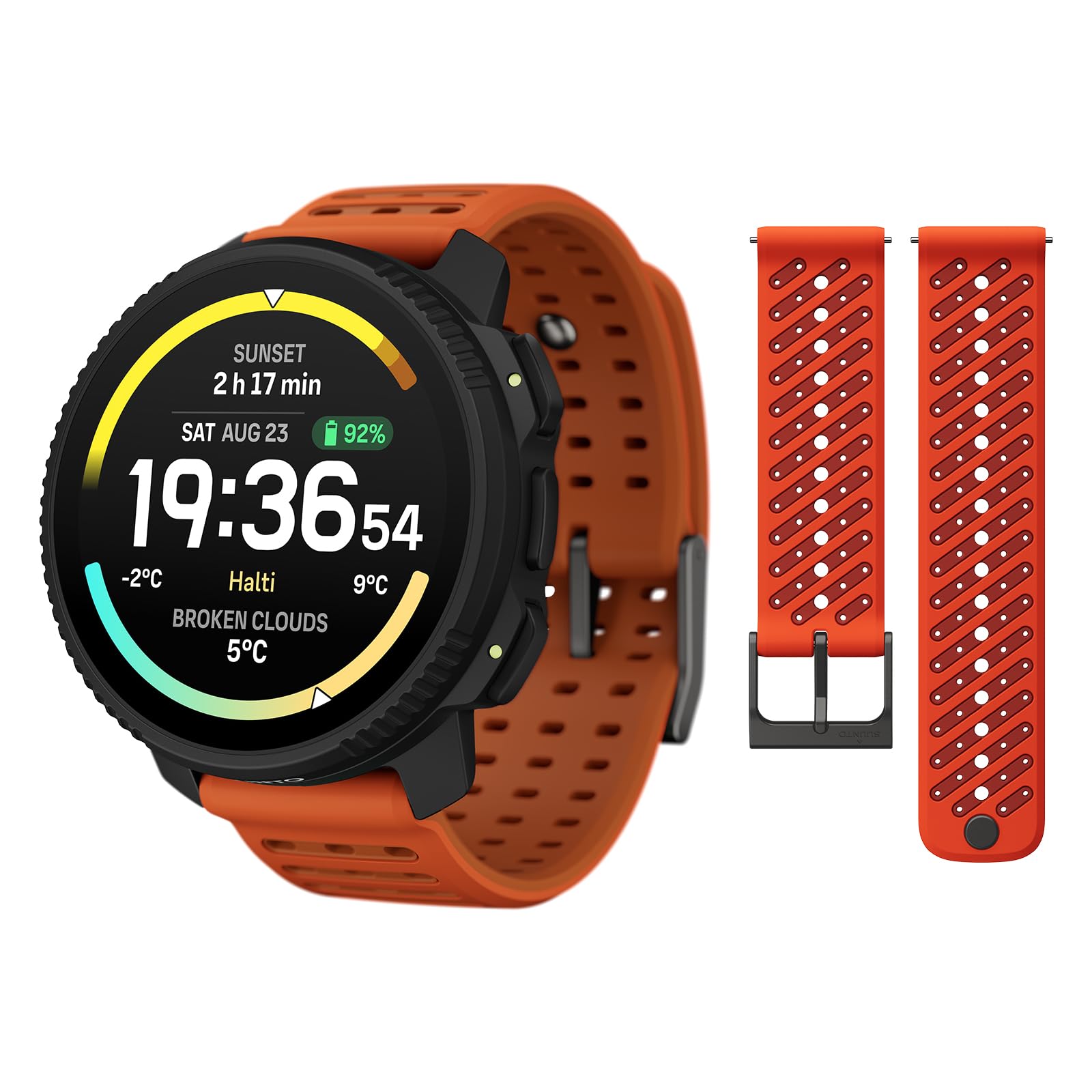 SUUNTO Vertical 2 GPS Sport Watch with 1.5” AMOLED Touchscreen, Canyon &amp; SUUNTO 22 ATH8 Silicone Strap Orange S+M