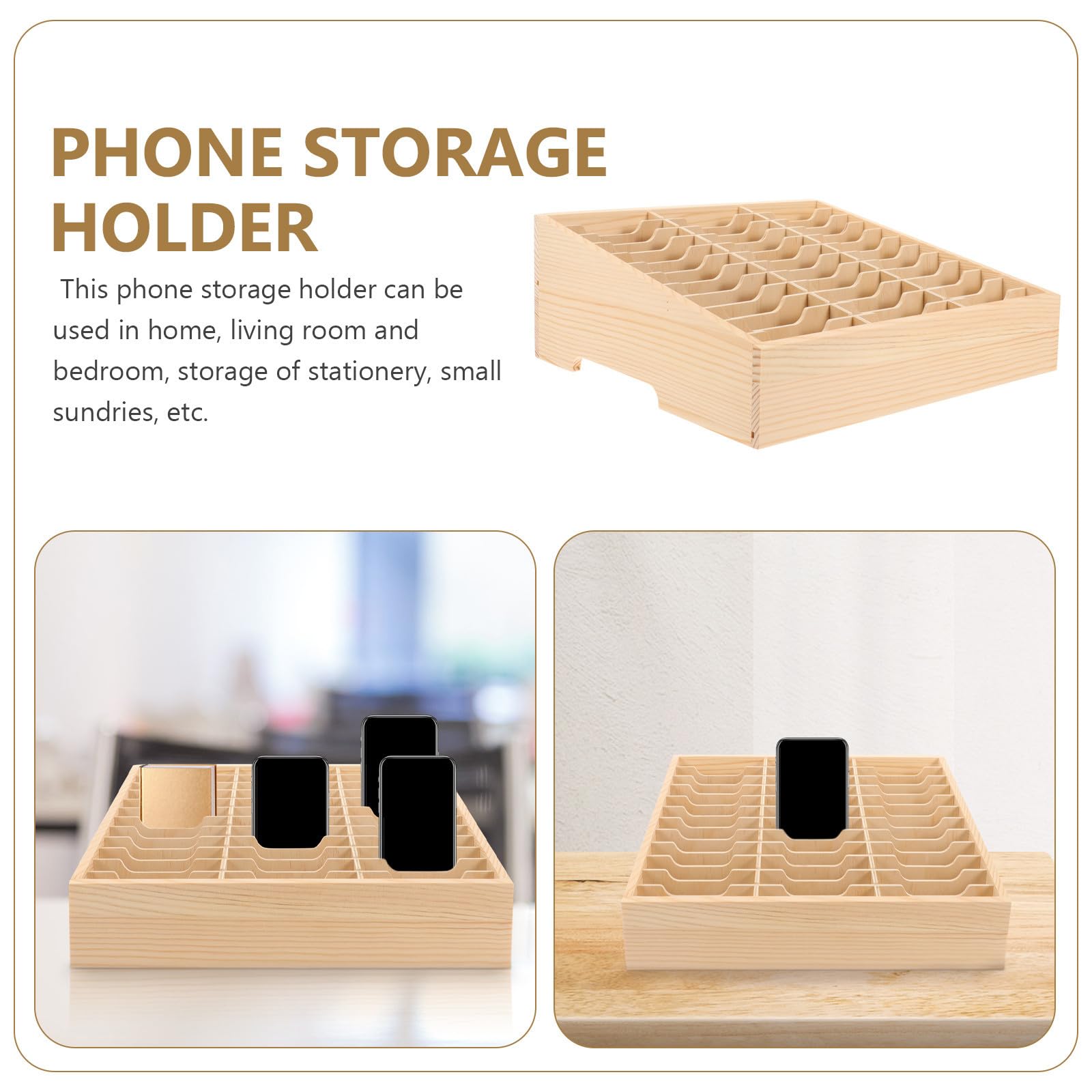 Scatola in Legno Multi Scomparti per Organizzazione Telefono Cellulare Forte Capacità di Carico e Design Rustico per Ufficio e Casa
