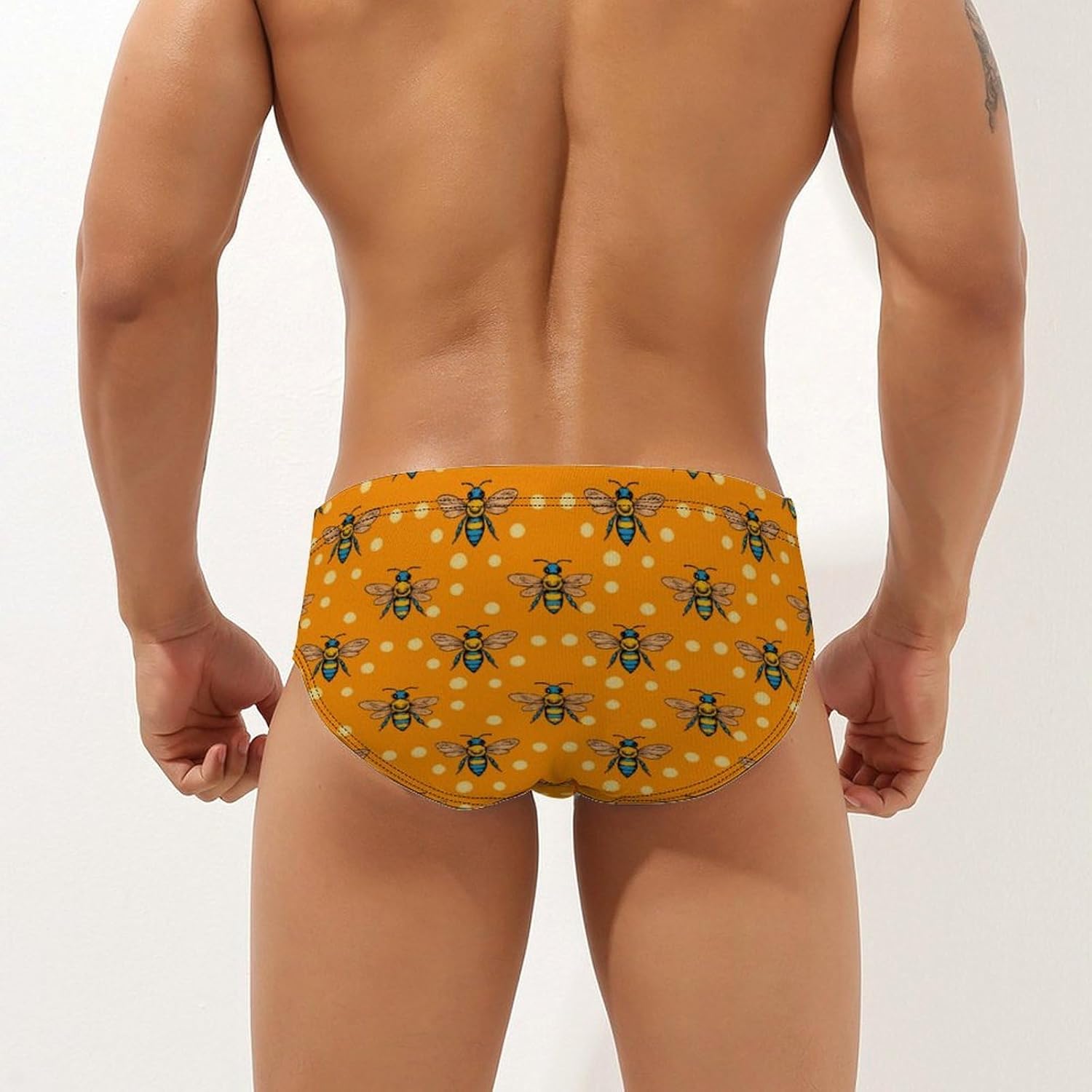 Cute-Bee-Honeybees Men's Swimsuit Brief Sexy Bikini Briefs Retro Printed Swimwear Quick Dry Swimming Trunks 3X-Large
