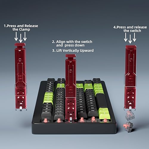 Miniatura 4 de FunHub Extractor de teclas translúcido 2 en 1 para teclado mecánico, interruptor de llave de acero inoxidable 304, extractor de teclas, quitar y