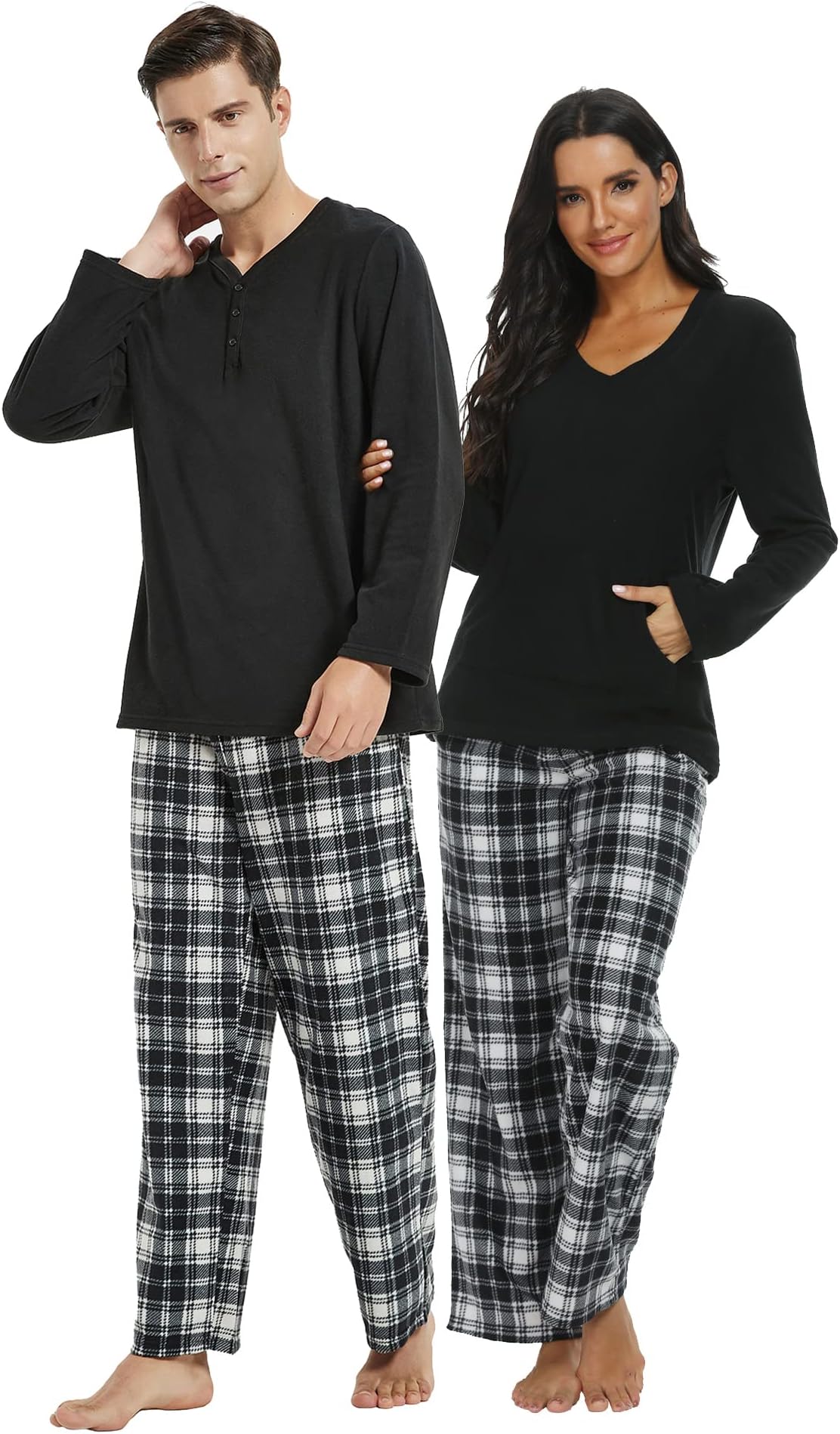U2SKIIN Couple Pajama Sets, Plaid Pajama Set for Men and Women Soft Warm Pjs Set