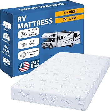 Greaton, 6-Inch High-Density Foam RV Mattress Replacement, Medium Firm, Good for Trailers, Camper Vans, Sofa Bed and Other Furniture Application, 72" x 28", White