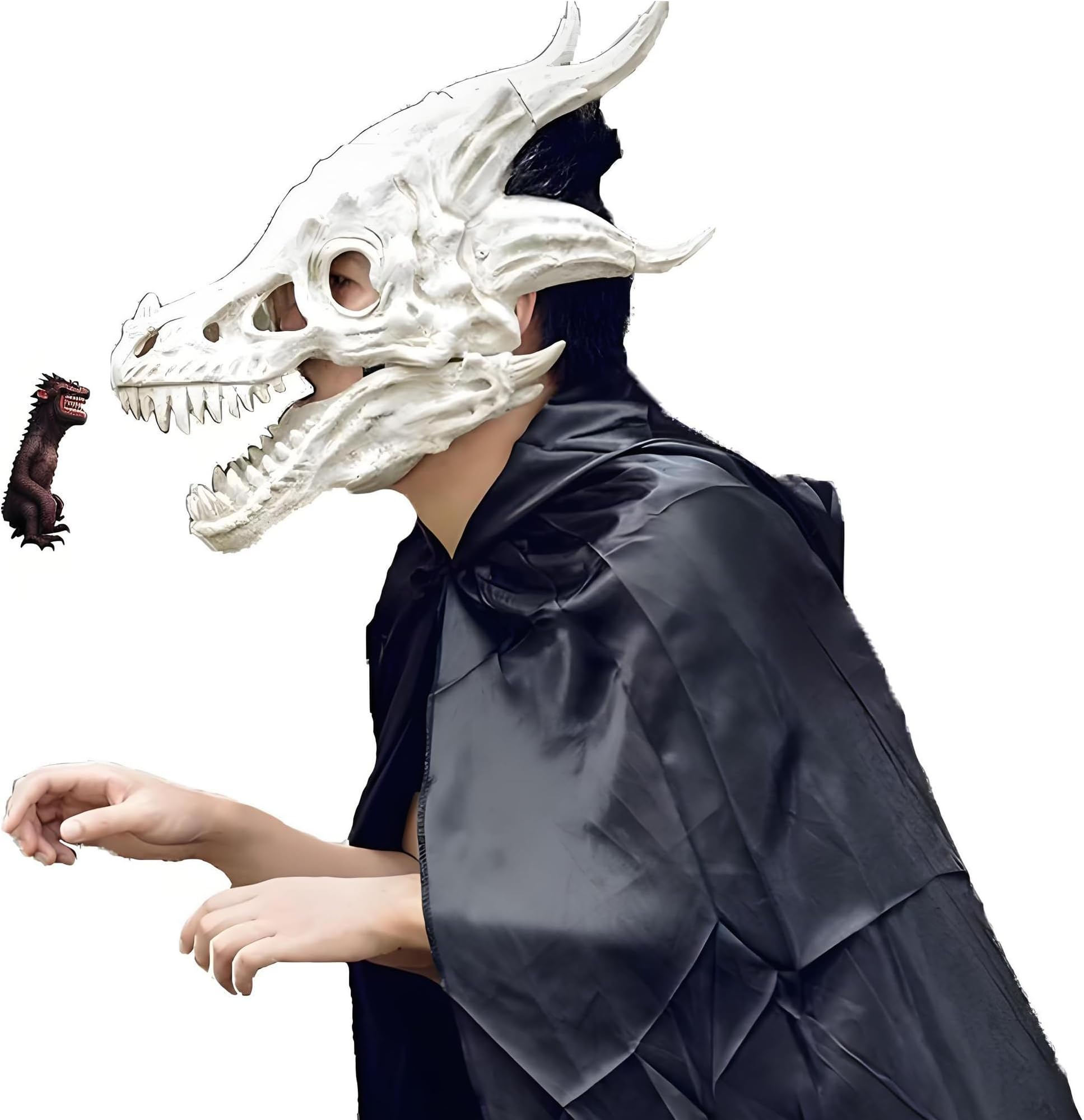 Dino Mask Moving Jaw, Halloween Dinosaur Mask, Cosplay Dragon Mask, Latex, for Aldult, Gift, White