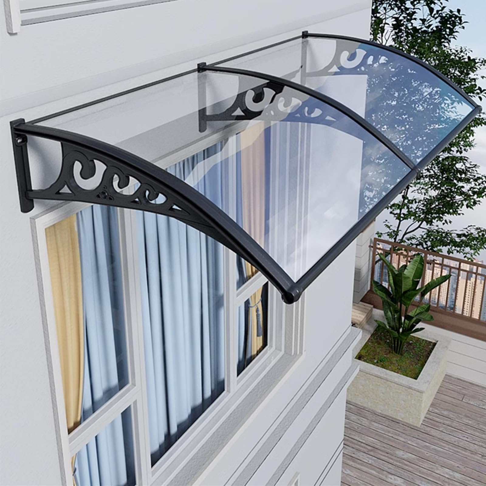 Auvent Solaire Moderne Pour Porte Et Fenêtre - Abri En Polycarbonate Résistant Pluie Et Neige - 65x150 Cm - 9