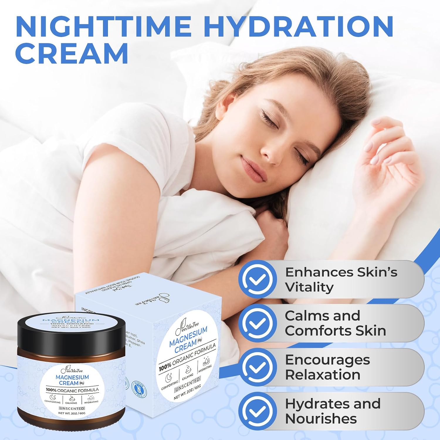 Magnesium Lotion for Sleep, Natural Magnesium Cream for Leg Cramps, Soothing Relief & Muscle Relaxation, Magnesium Butter with Coconut Oil, Shea Butter, Vitamin E, Safe for Kids, Unscented 2 oz image 2