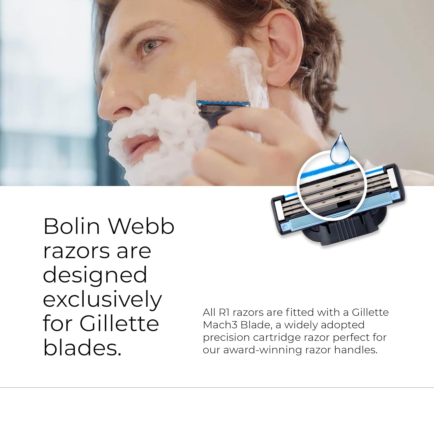 Bolin Webb R1 Razor & Travel Case - Premium Razors for Men with Gillette Mach3 Blade Cartridge, Lightweight Shaving Razor for Smooth, Irritation-Free Shave, Ideal Gift & Daily Grooming Set (Argent)