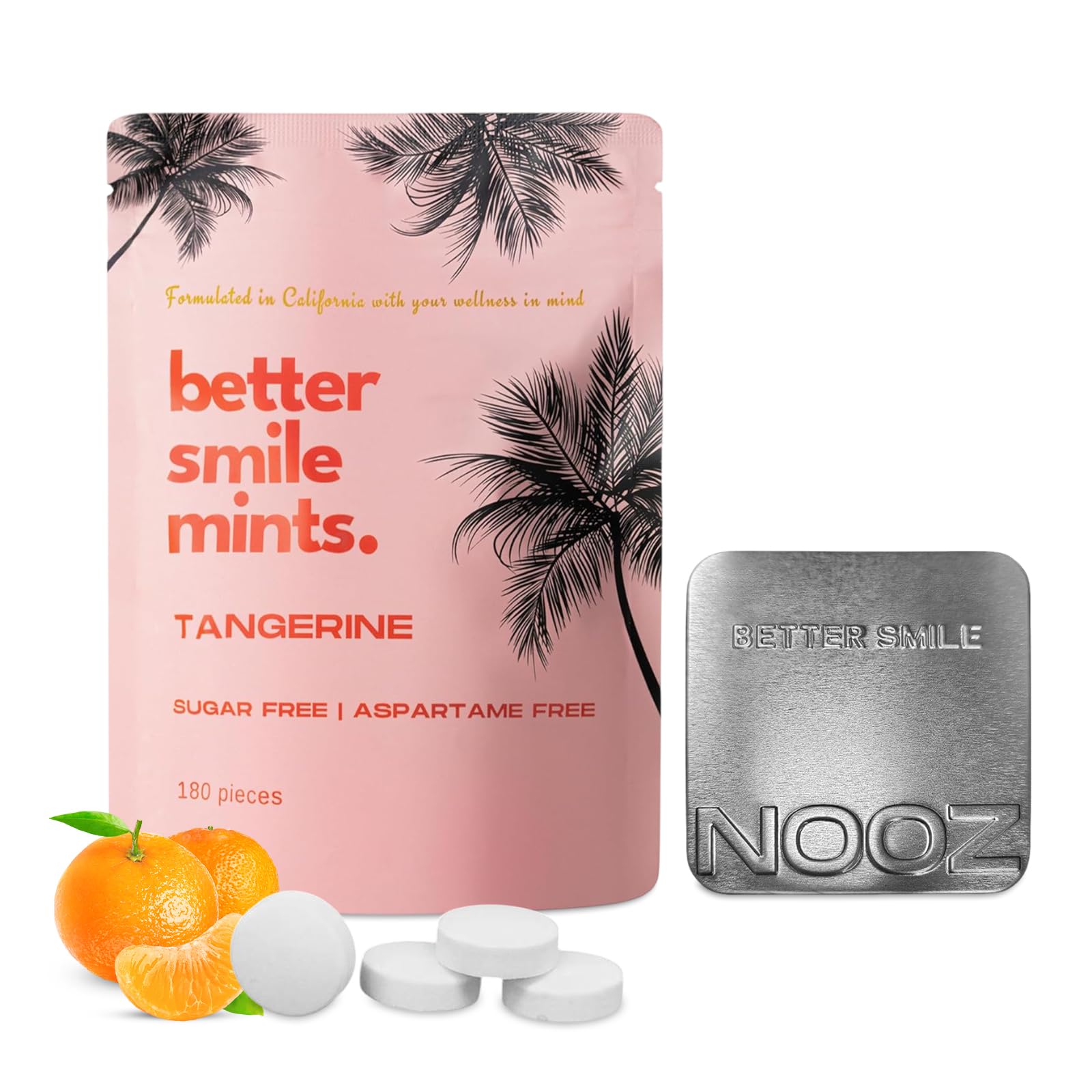NOOZ Better Smile Mints - Oral Health Support &amp; Fresh Breath Zesty Flavor | Sugar-Free, Aspartame-Free for Teeth &amp; Gum Protection - No Artificial Flavors or Sweeteners -180 Mints Refill Bag