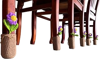 Handmade Knitting Leg Extensions Risers Decorative Aesthetic Tables Chairs Repairing Uneven Living Room Gift (6 Piece of Purple Flower)