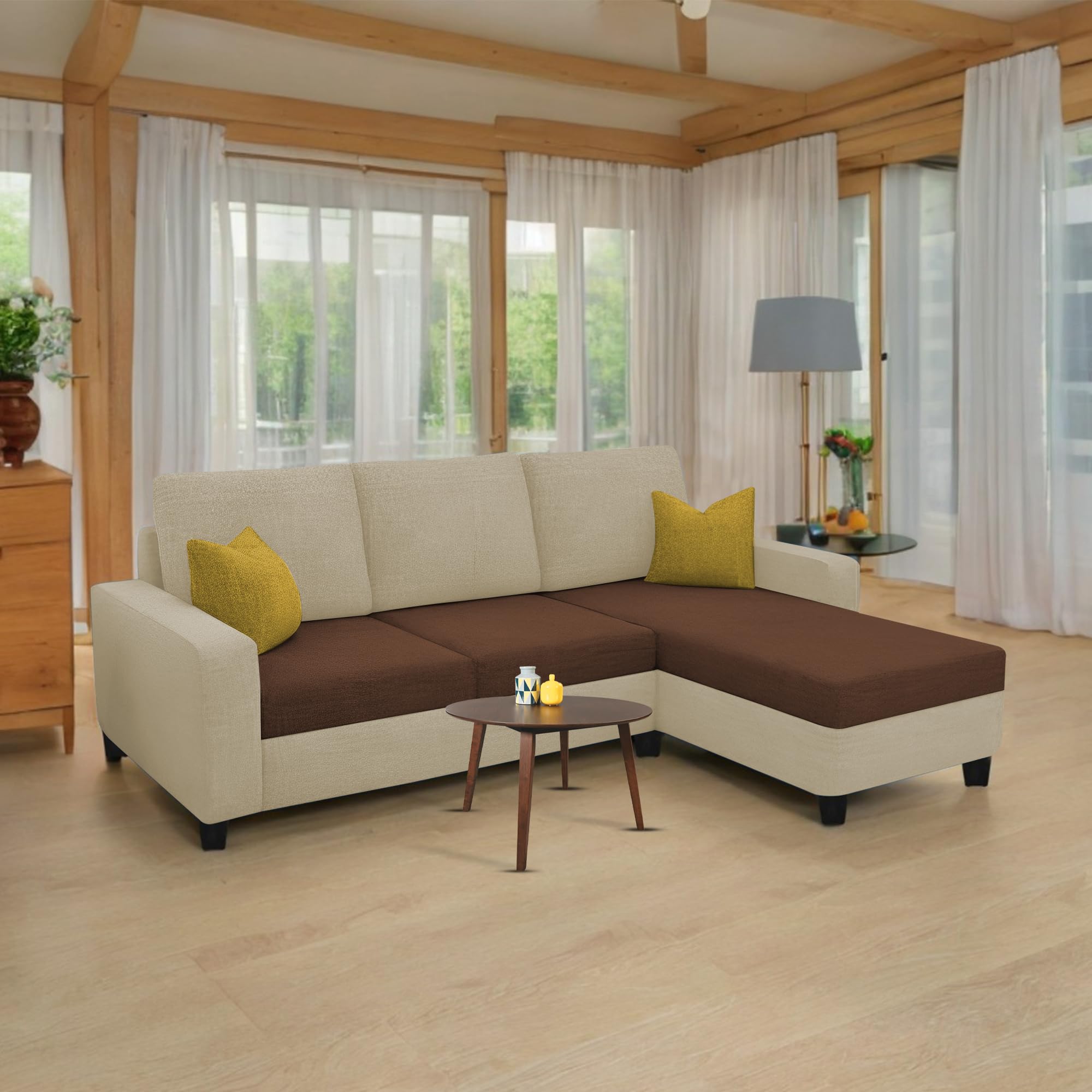 Casaliving Gerio 4 Seater RHS L Shape Sofa Set for Living Room (Cream Brown Fabric) Premium Fabric Sofa-image-27