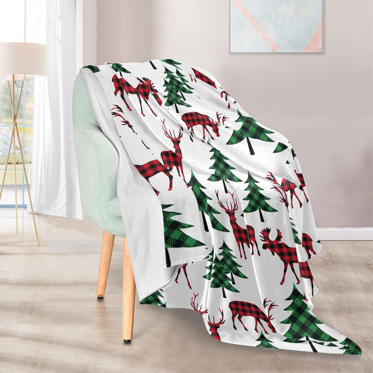 ALAZA Throws Blanket, Christmas Deer Moose and Fir Trees Faux Fur Warm Soft Fleece Bed Blankets Large Fluffy Autumn Blanket 50 x 60 inch for Sofa Couch Office Travel Camping