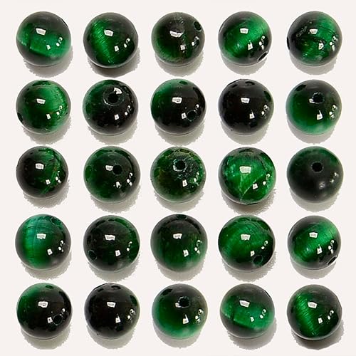 NCB - 200 cuentas sueltas de ojo de tigre verde natural de 0.32pulgadas (8mm) para joyería, cuentas redondas con espaciador y cordón elástico de NCB - 200 cuentas sueltas de ojo de tigre verde natural de 0.32pulgadas (8mm) para joyería, cuentas redondas con espaciador y cordón elástico de
