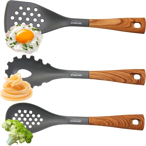Stoneline ‘Back to Nature’ 8-Piece Kitchen Utensil Set Wood Look Rotating Stand Cooking Cutlery for Non-Stick Cookware and Bakeware Stylish Kitchen Accessories