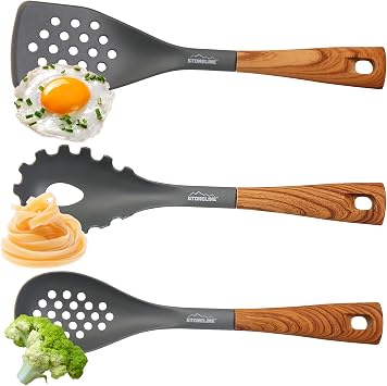 Stoneline ‘Back to Nature’ 8-Piece Kitchen Utensil Set Wood Look Rotating Stand Cooking Cutlery for Non-Stick Cookware and Bakeware Stylish Kitchen Accessories