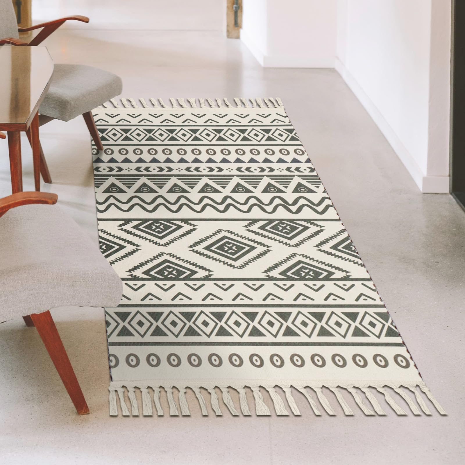 Boho Area Rug 50 x 80 cm Standard Home Decor for Entryway Bedroom Living Room Office Kitchen Non Slip Washable Low-Pile Geometric Print Indoor Accent Rugs Small Rug, 55080