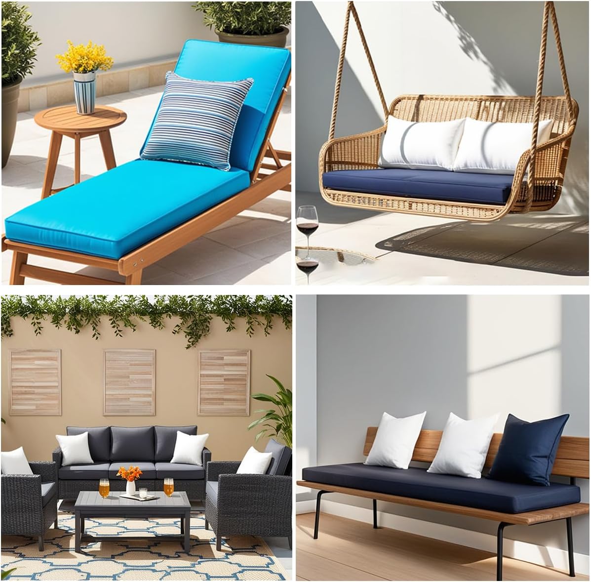 防水アウトドアクッション 165x30cm 滑り止め洗えるシートパッド ガーデンファニチャー用 交換用ベンチクッション 厚くて快適な