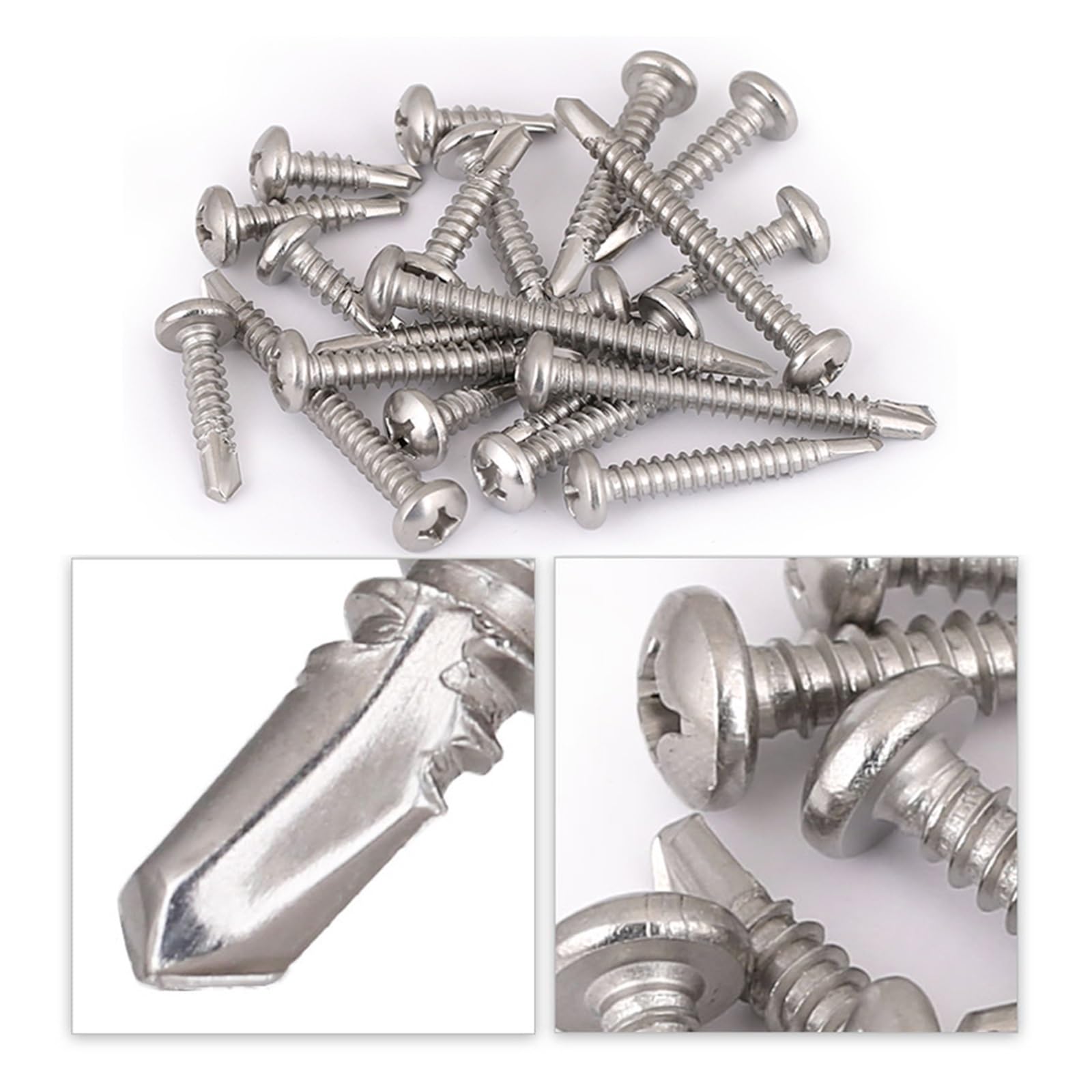 200 pezzi, viti a filettatura singola, viti for legno multiuso, 6#8#10#12#14 Phillips in acciaio inossidabile vite autoperforante filettatura vite autofilettante bullone M3.5-M6.3 testa cili