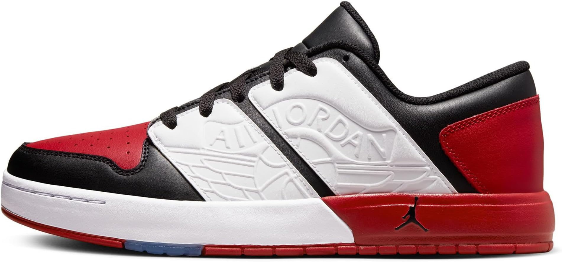 half black half red jordan 1s