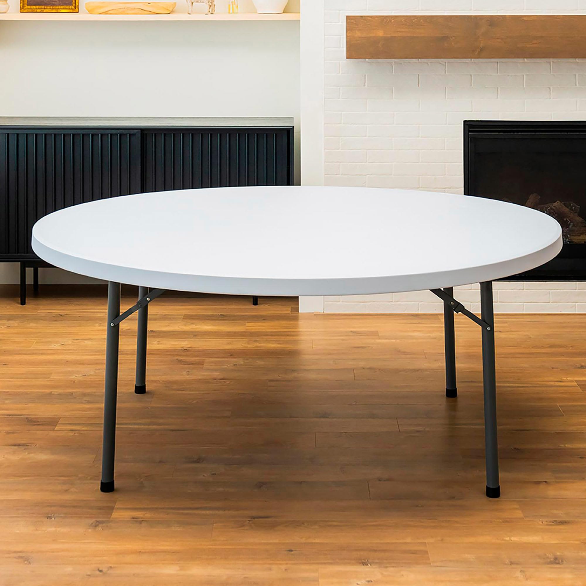 PEAKFORM Mesa Redonda Plegable, Medidas 180x74cm, Ultrarresistente Blanco Granito, Mesa Exterior, Interior, para jardín, Terraza, Eventos, Catering, Mesas Grandes (92128)