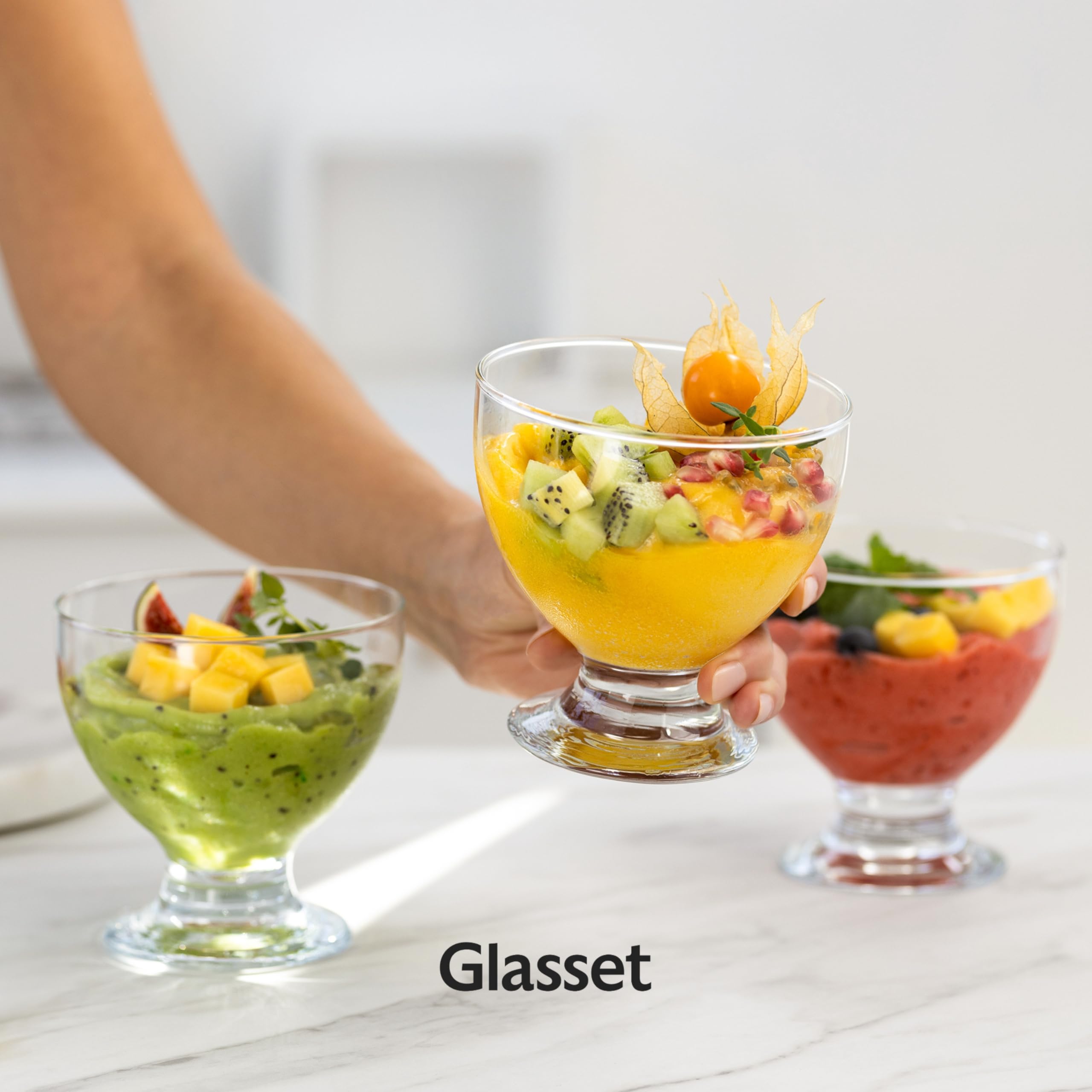 4er Set Eisbecher Glas 500 ml Dessertschalen auf Fuß für Nachtisch Obstsalat Pudding Große Glasschalen Transparent Hochwertiges Kalk-Natron-Glas Spülmaschinenfest Durchmesser 11 cm Höhe 11 cm