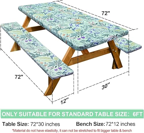 Miniatura 238 de Play Tailor - Mantel para mesa de pícnic con cubiertas para bancas, impermeable y a prueba de viento con bolsa de cordón, ajustable a mesas y bancas