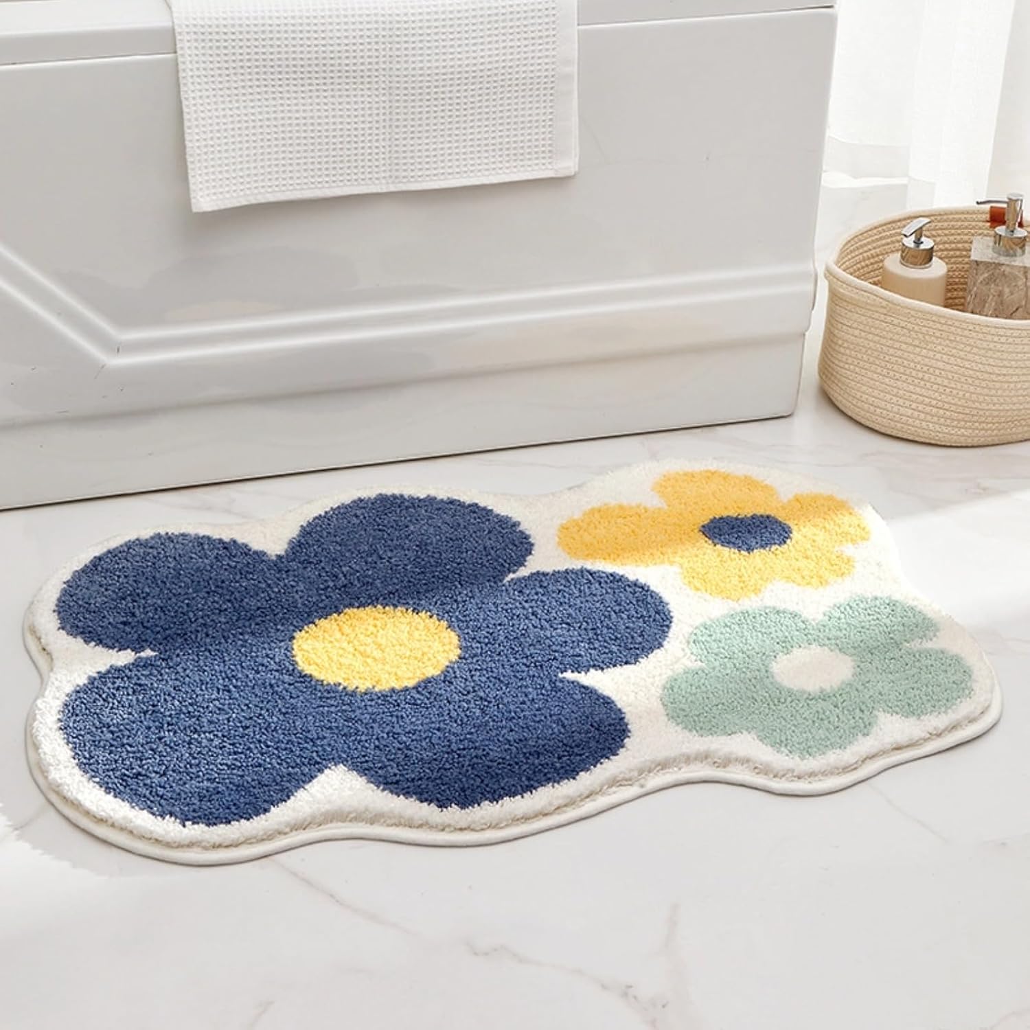Bathroom Rugs Mat – 2cm/0.78inch Thick Extra Soft Absorbent Bath Rugs, Non-Shedding, Machine Wash, Non-Slip Shaggy Plush Carpet for Bathroom, Shower Room (Triple Flower, 16''×24''&40cm×60cm)
