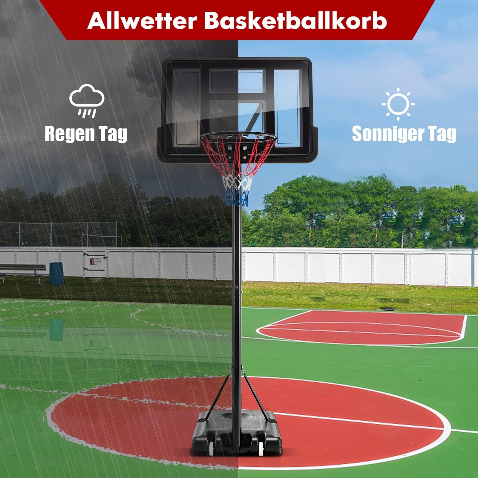 COSTWAY Basketballkorb Outdoor mit Ständer, Basketballständer 130-305 cm höhenverstellbar, Basketballanlage mit 2 Rädern & 2 Netzen, Mobile Korbanlage für Kinder, Erwachsene