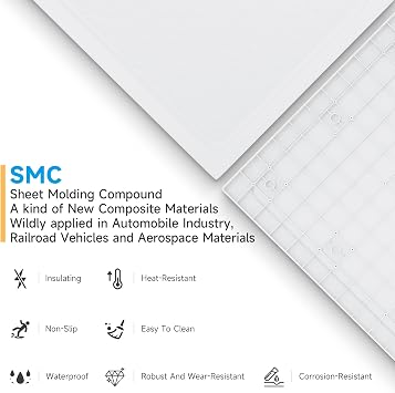 ELEGANT SMC Shower Base Tray 800 x 800 x 40 cm Quadrant White Shower Tray with Non-Slip Flat Stone Look for Shower Enclosure Cubicle and Wet Bathroom + Waste Trap
