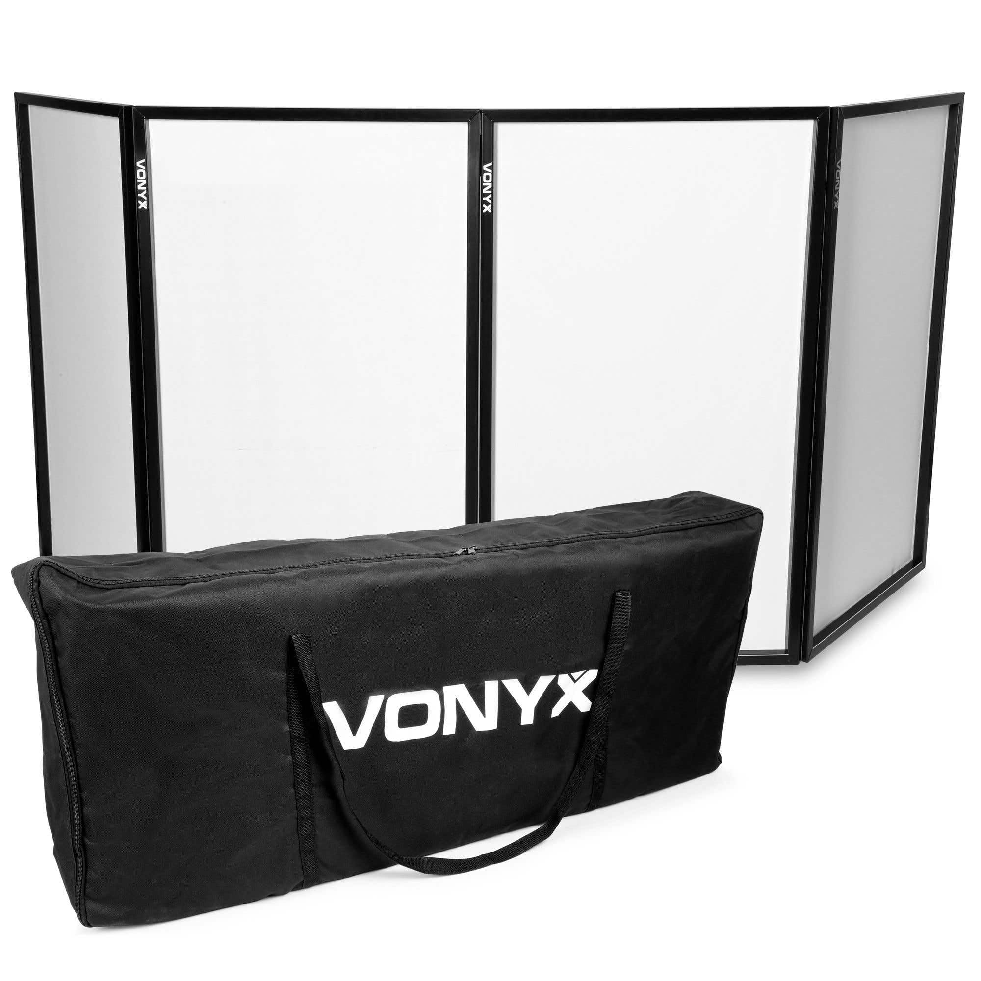 Vonyx DB2 DJ Screen, Verkleidung für DJ Pult inkl. Tasche, zusammenklappbarer und mobiler DJ Stand, 280cm x 120xm, Booth, mit integrierter Leinwand für ein professionelles Bühnenbild, Weiß