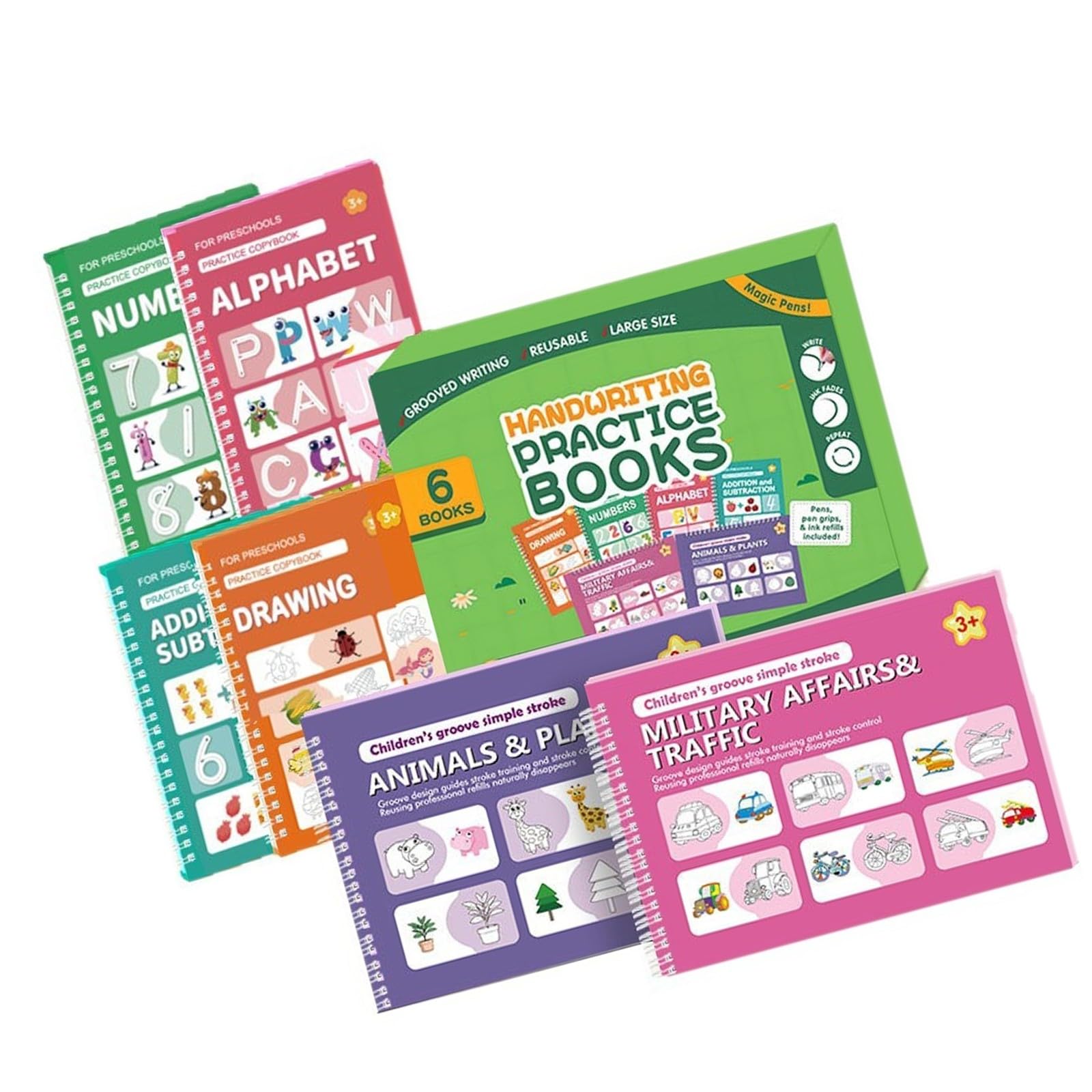 RBRMHM Reusable Grooved Handwriting Practice Book with Sketch Drawing Templates Childrens Tracing Art Sketching Workbook