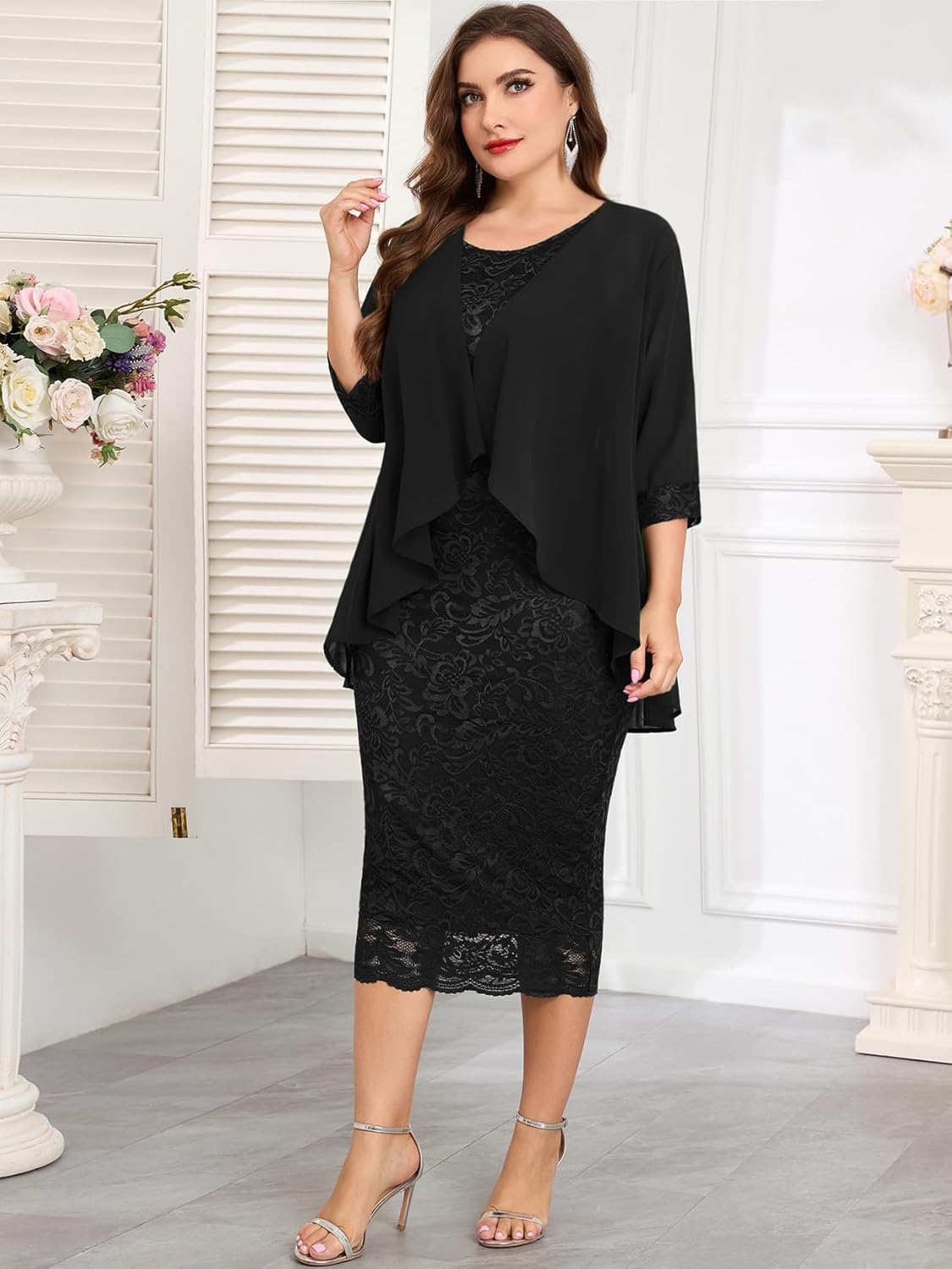 CYCLAMEN Plus Size Formal Mother of The Bride Groom Dress Suit with Jacket Lace Chiffon 2 Pcs Set Outfit Wedding Guest - Image 4