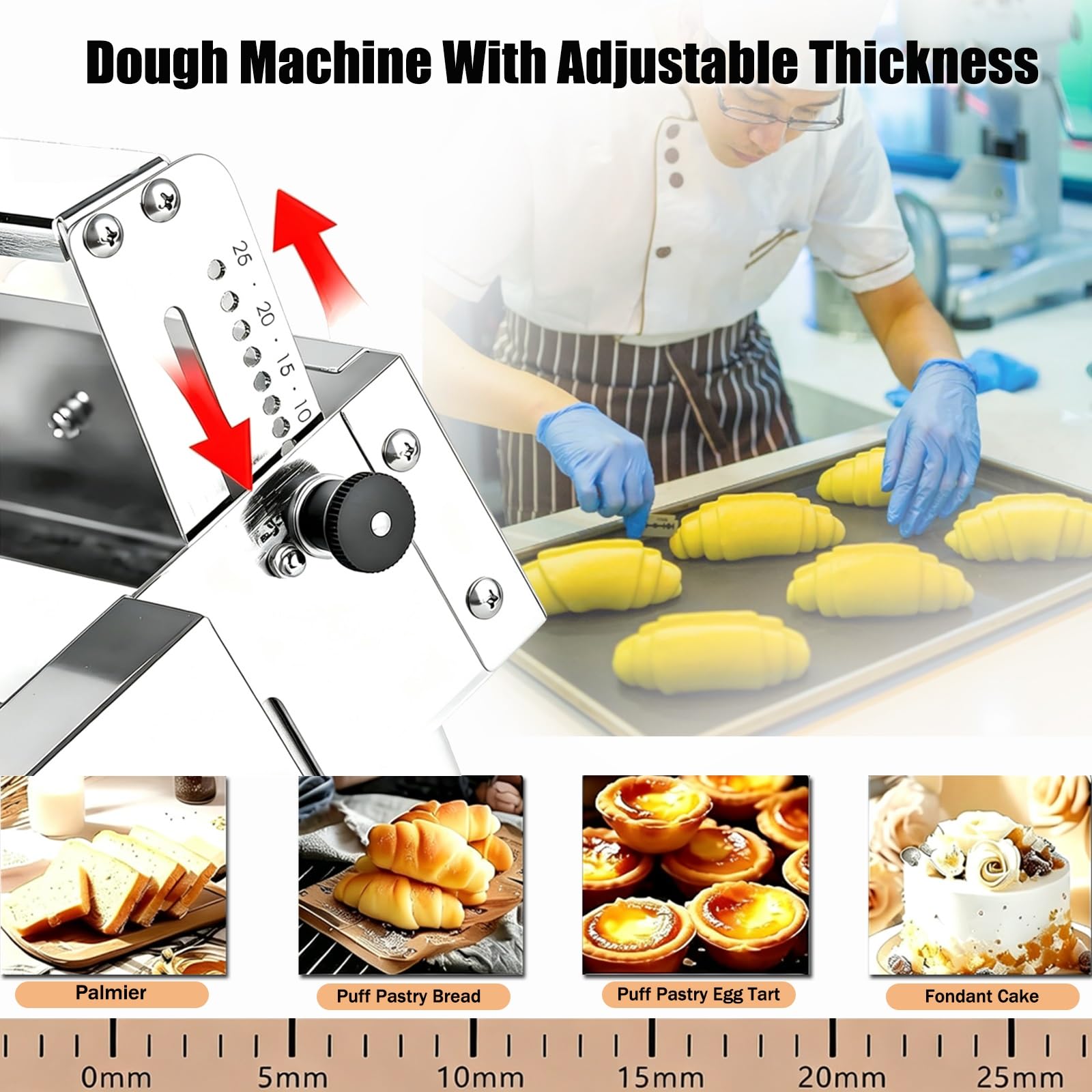 Tragbare, Faltbare Teigausrollmaschine mit Einstellbarer Teigstärke | Von 0–25 mm, Professionelle Teigausrollmaschine für Croissants und Pizzabäckereien(A300)