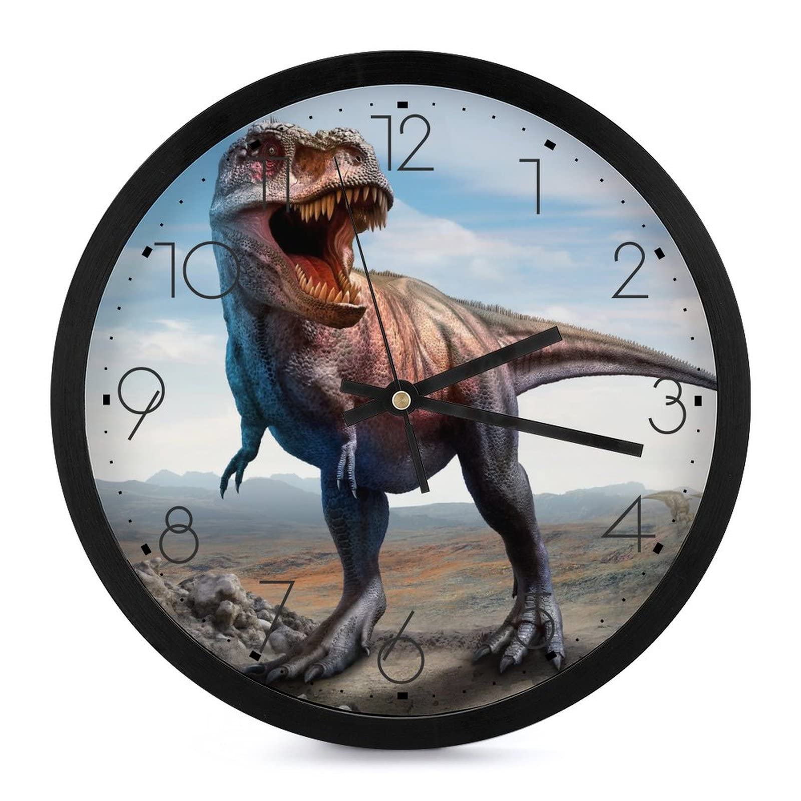 Horloge murale ronde dinosaure de 25.4cm pour chambre et cuisine