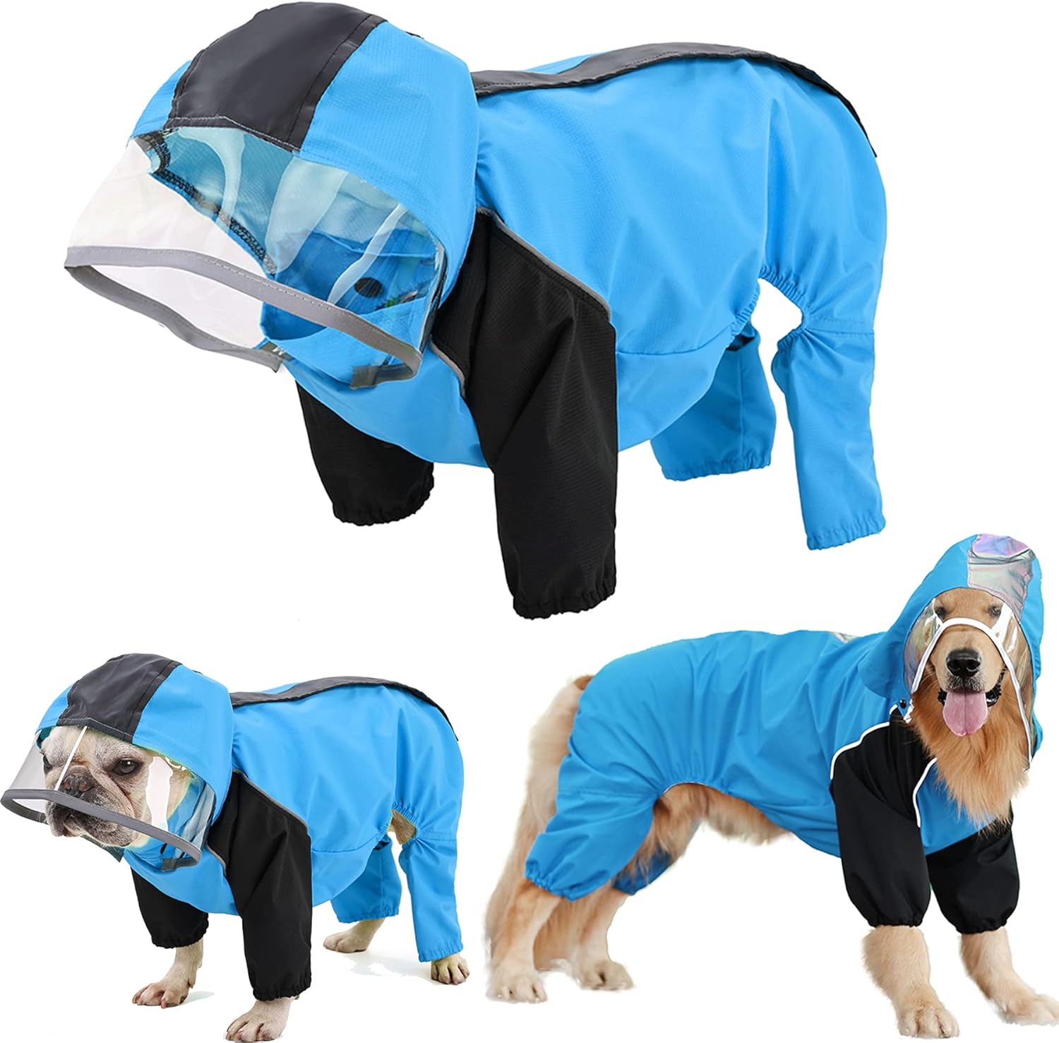 Tineer Waterproof Large Dog Raincoat Jumpsuit Pet Outdoor Hoodie Rain