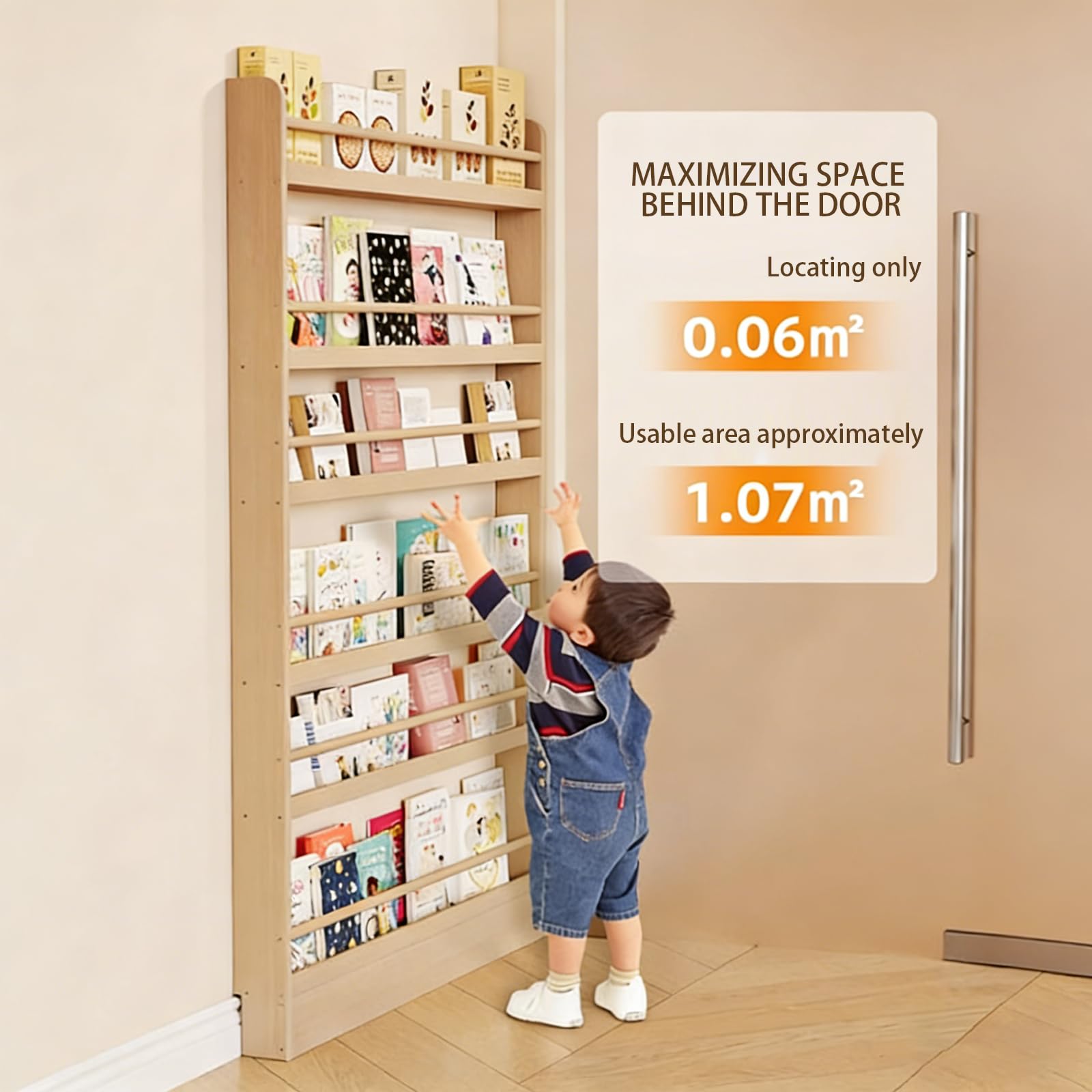 Libreria Stretta Dietro la Porta Libreria in Legno di Piccole Dimensioni a Forma di L con Bordo Approfondito Dotata di Battiscopa Adatta per Essere Posizionata Dietro le Porte o negli Ingre 5F 27.5in