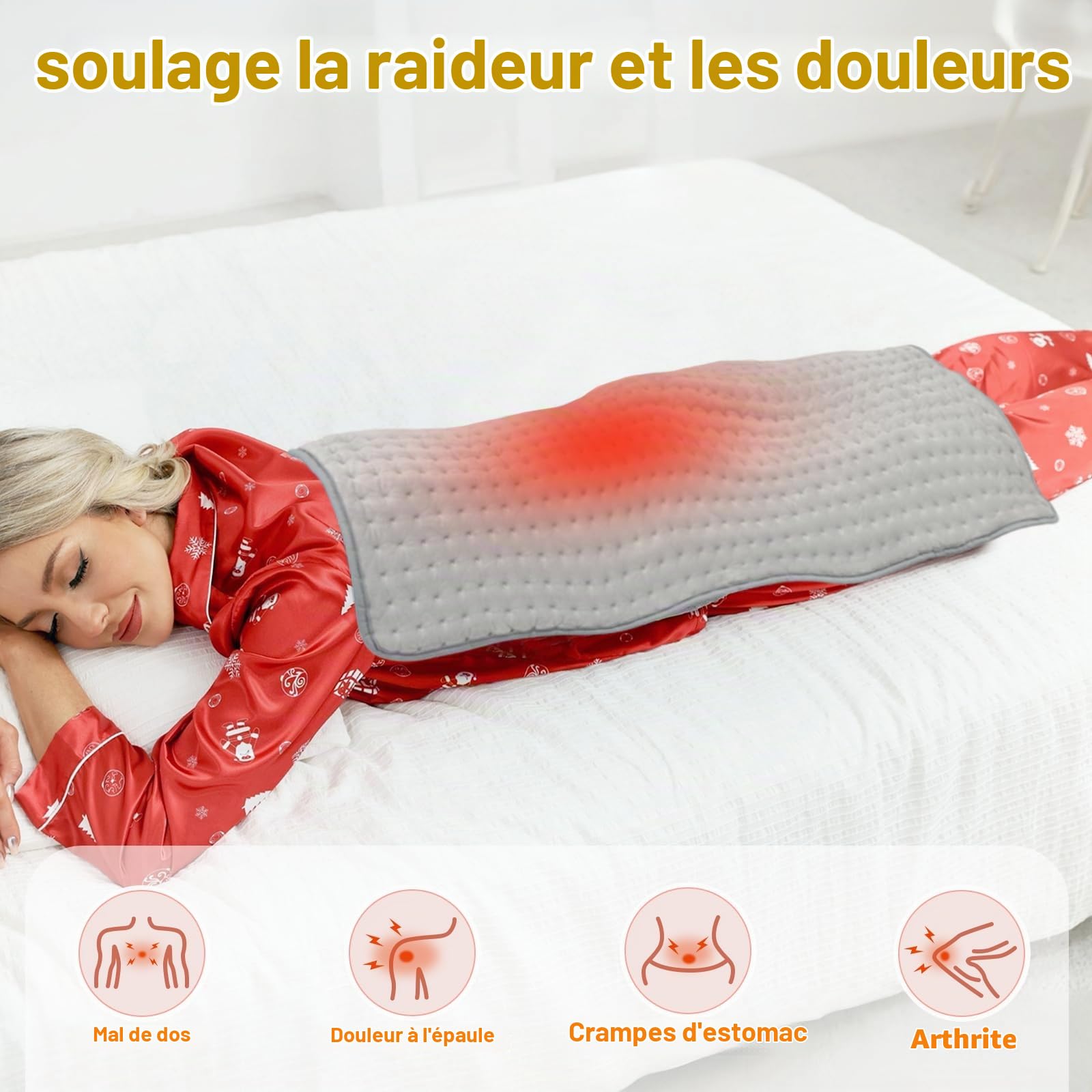 50 x 100 cm, Coussin Chauffante, Tapis Chauffant avec 3 fonctions de minuterie et 10 réglages de température pour le dos, la nuque, les épaules et le ventre, cadeau pour papa et maman