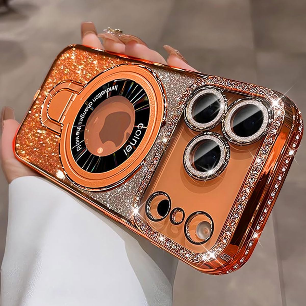 for iPhone Air Magnetic Stand Glitter Case Compatible with MagSafe, Bling Rhinestone Slim Shockproof Case with Camera Lens Protector Plating Bling Cover Case for iPhone 17 Air 6.5", Silver - Image 9