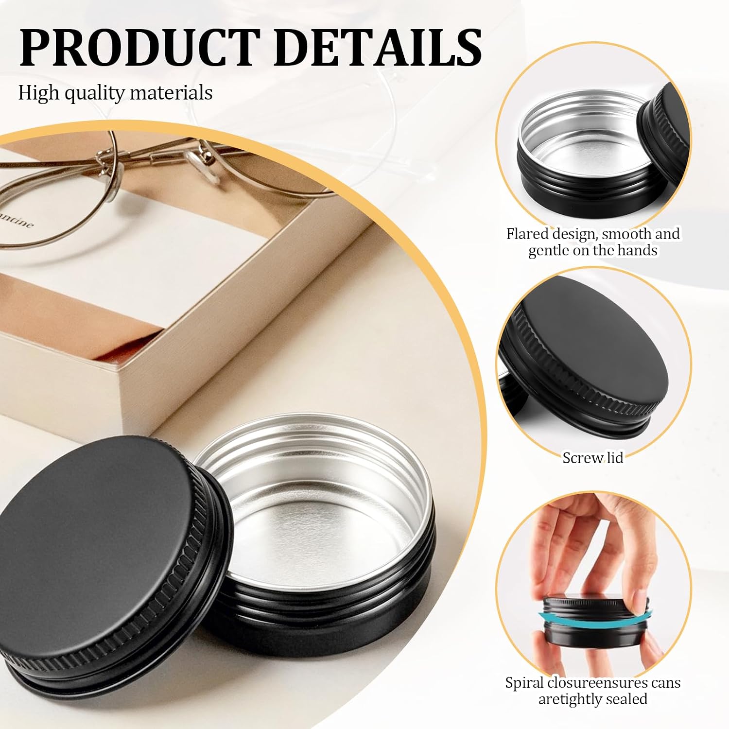 12 Pack Aluminum Tin Containers with Screw Lids, 1oz/30g Round Metal Tins, Refillable Travel Cosmetic Jars for Lip Balm, Salve, Cream, Ointment, Candle and Food Storage (1 Ounce)